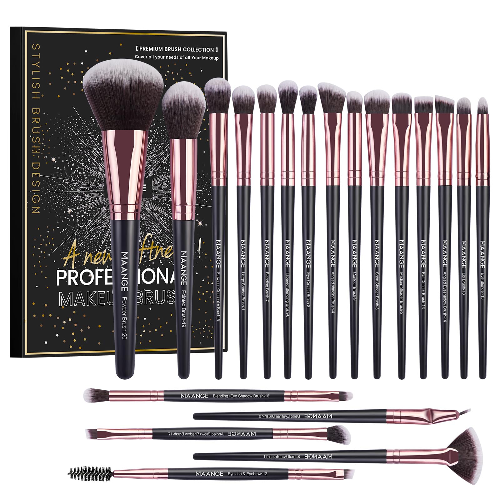 20-Piece Professional Makeup Brush Set - Foundation, Eyeshadow, Blush & Kabuki Brushes for Flawless Face & Eye Makeup | Travel-Friendly with Gift Box (Black) | Perfect for Daily Use, Bridal Makeup & On-The-Go Touch Ups