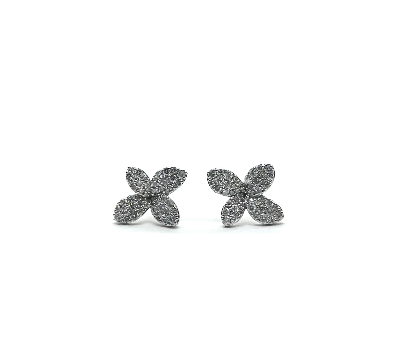 14K White Gold Pave Natural Diamond Flower Stud Earrings for Women - Elegant Floral Jewelry Gift for Wedding, Anniversary & Special Occasions