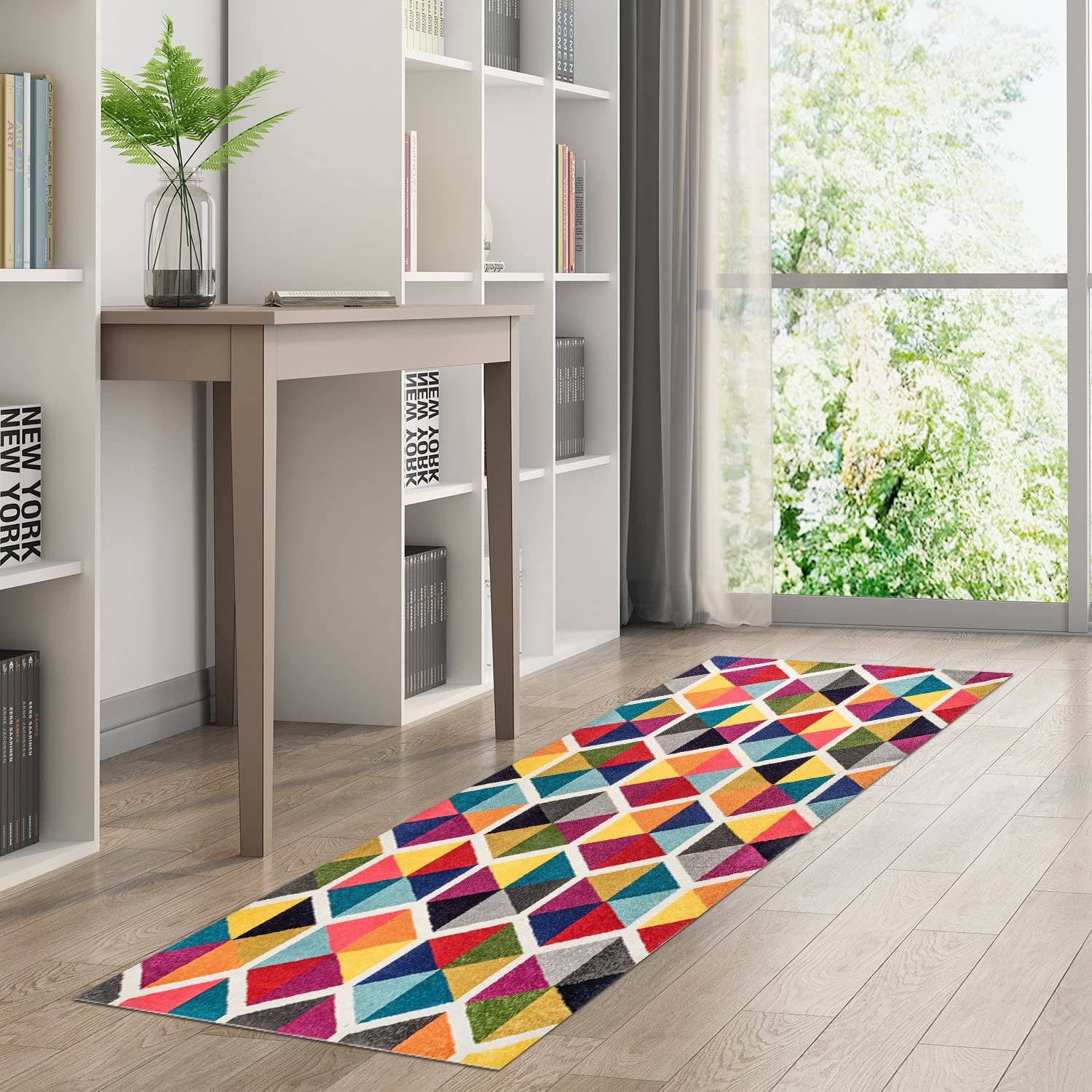 GUBIYU Bohemian Abstract Vintage Moroccan Rug Runner - Polyester Diamond Trellis Pattern Geometric Area Rug - Indoor/Outdoor Use for Entrance, Laundry, Bathroom, Bedroom - 23.6x59 inches - Perfect for Boho Home Decor & High Traffic Areas