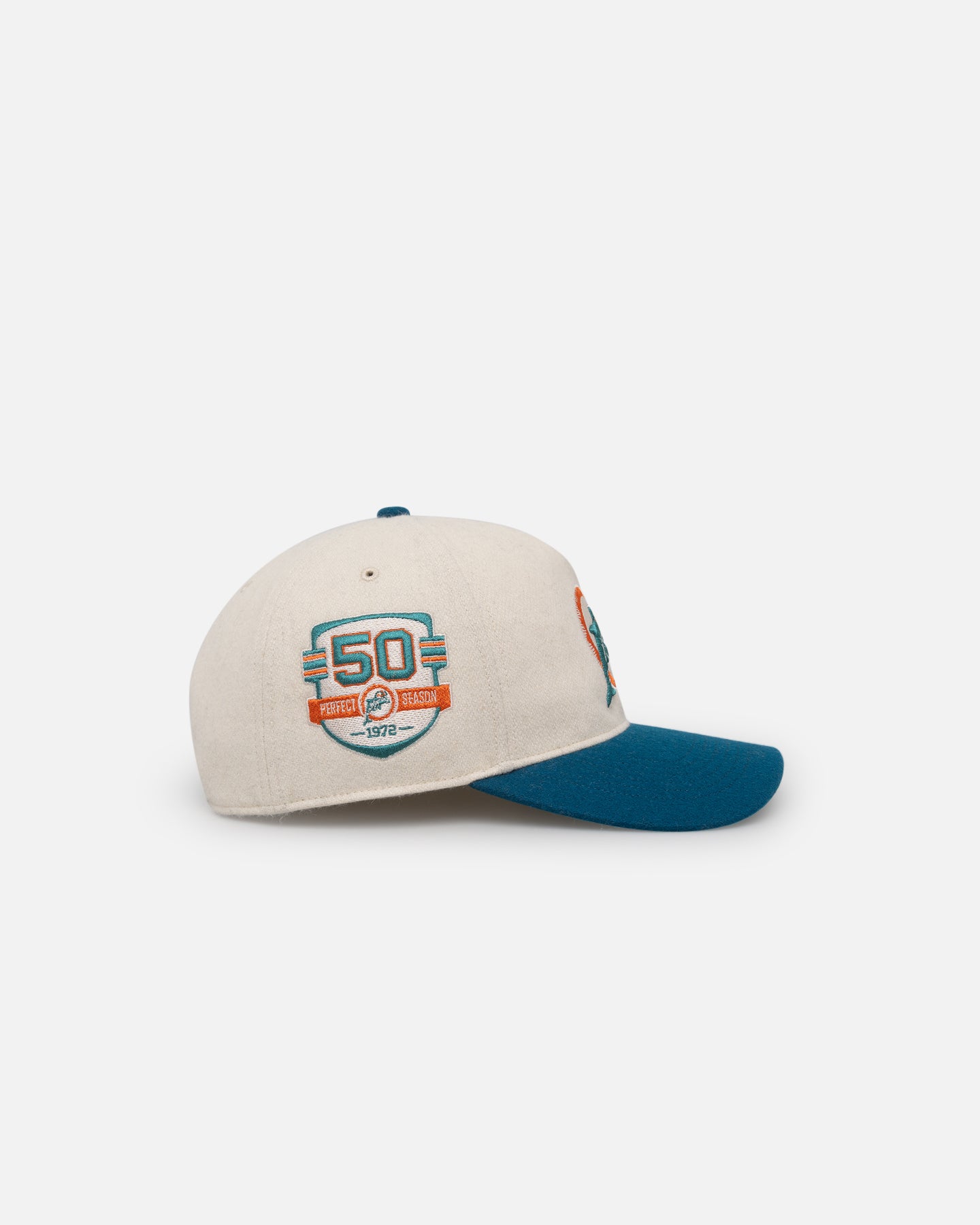 47 Brand Miami Dolphins Legacy Wooly Sure Shot Snapback Hat - Natural/Neptune - Perfect for NFL Games, Tailgating & Sports Fan Gifts