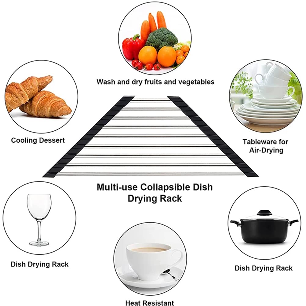 Stainless Steel Triangle Dish Drying Rack for Kitchen Sink Corner - Space Saving Roll Up Drainer Mat for Dishes, Utensils & Sponges - Perfect for Small Kitchens, Apartments & RV Use (Grey)