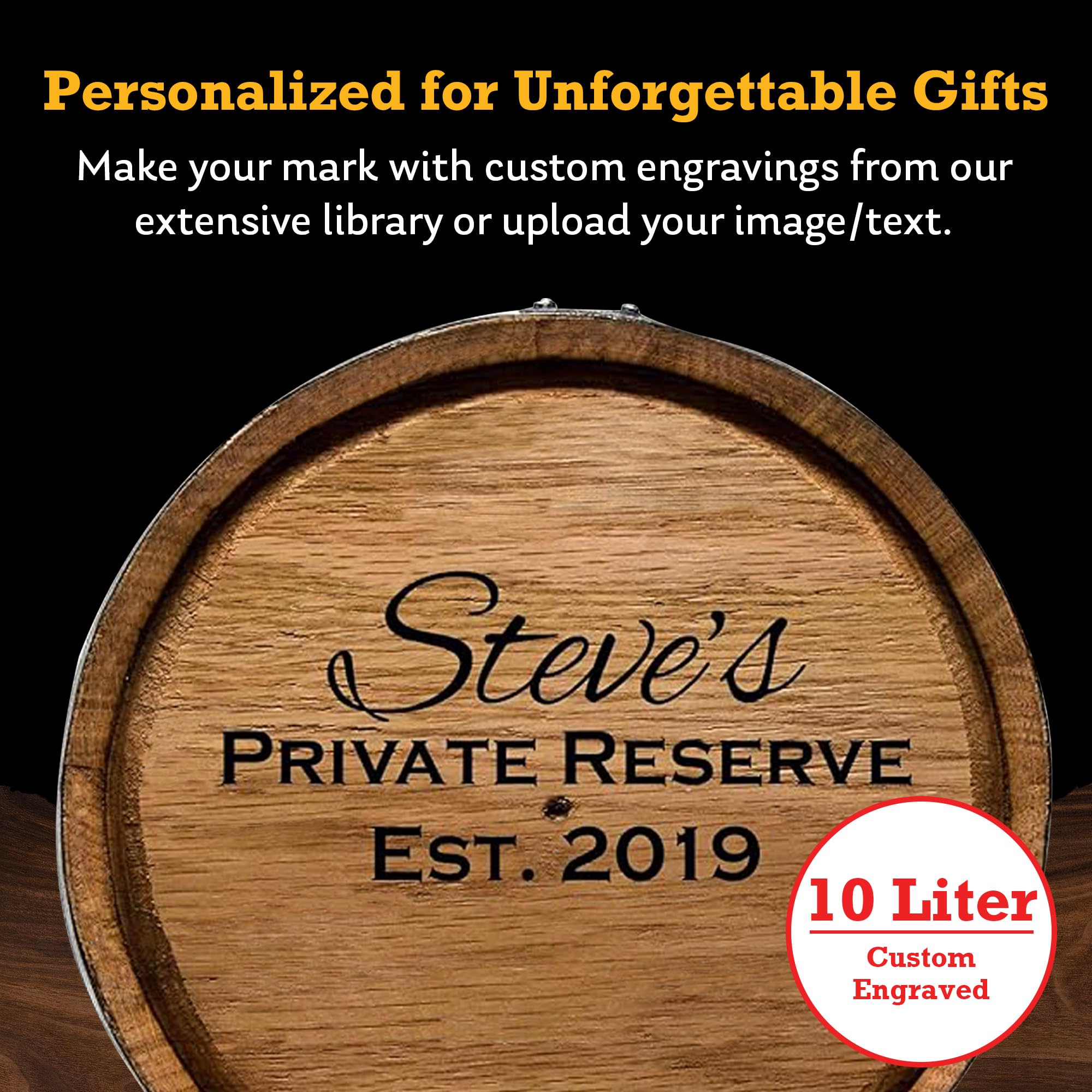 Custom Engraved 10 Liter Oak Barrel for Aging Whiskey, Rum, Tequila & Wine - Charred American Oak Barrel for Home Distilling & Personalized Gifts - Perfect for Whiskey Lovers & Home Brewing Enthusiasts