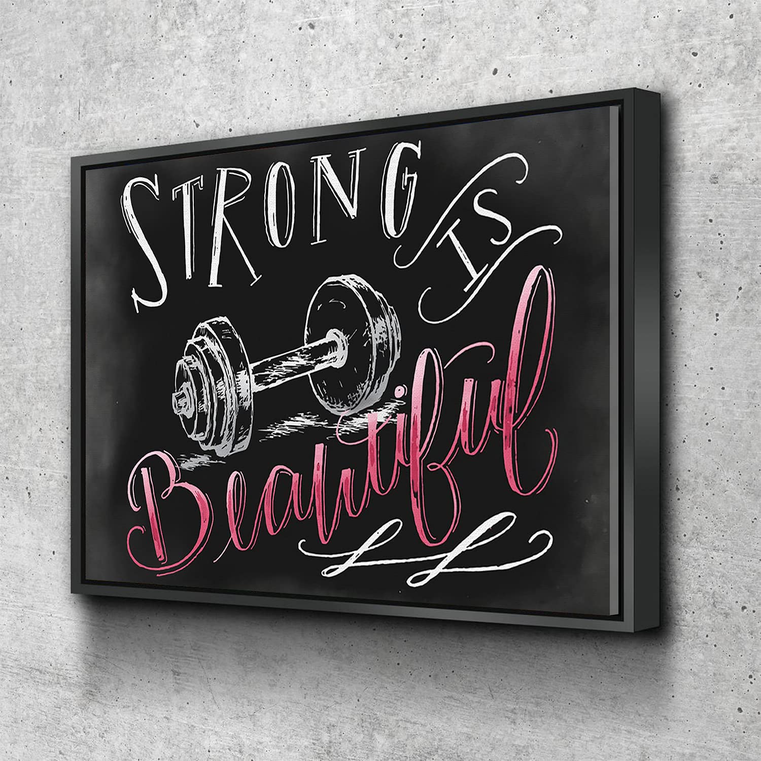 Lifting Strong Is Beautiful Canvas Wall Art - Modern Wood Framed Poster for Home, Office & Apartment Decor - 12x8 Inch Ready to Hang Print (Gym Motivation, Fitness Room, Workout Space Wall Decor)