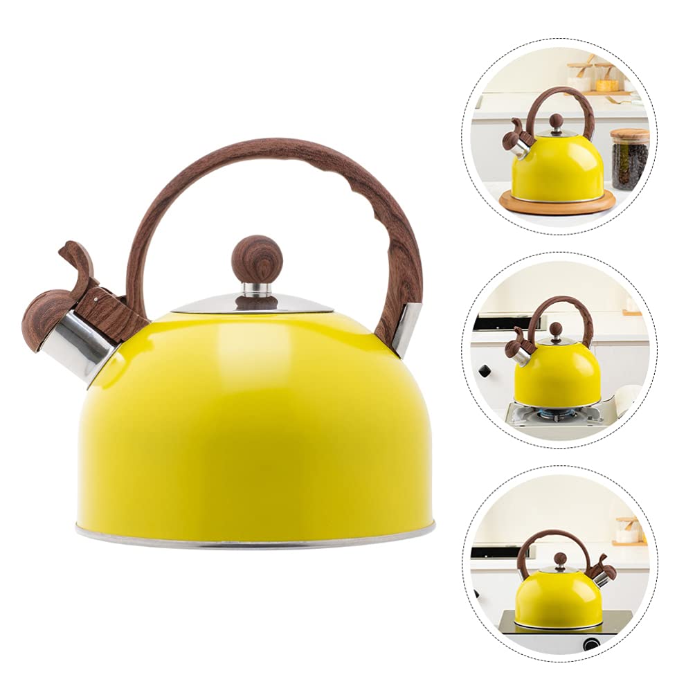 DOITOOL 2.5L Stainless Steel Whistling Tea Kettle - Modern Stovetop Whistling Teapot with Loud Whistle & Ergonomic Handle - Yellow Coffee Kettle for Tea Brewing, Coffee Making & Hot Water Boiling - Perfect for Home, Office & Camping Use