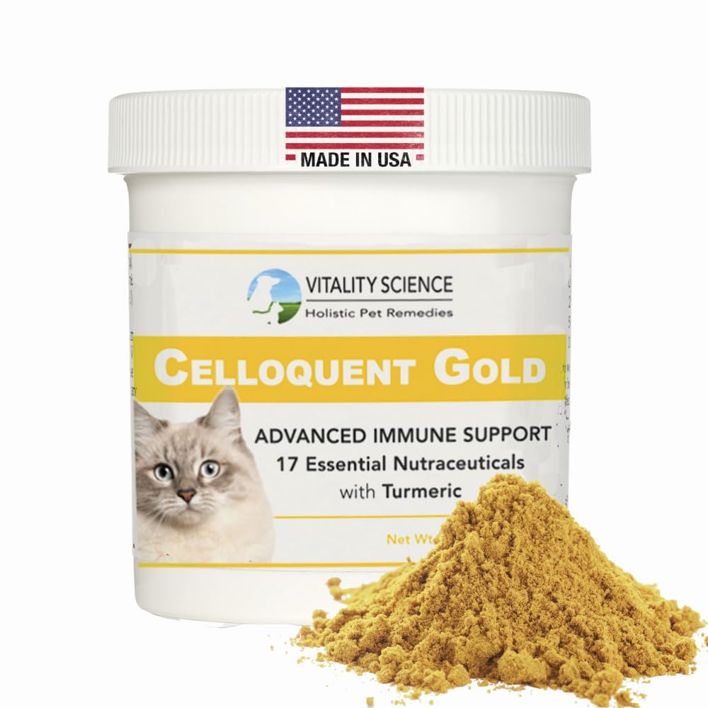 Premium Celloquent Gold Immune Support Supplement for Cats - 17 Synergistic Holistic Ingredients for Autoimmune, Digestive & Mood Health (220g) - Supports Vomiting, Diarrhea & Depression Relief - Ideal for Senior Cats & Feline Wellness Care