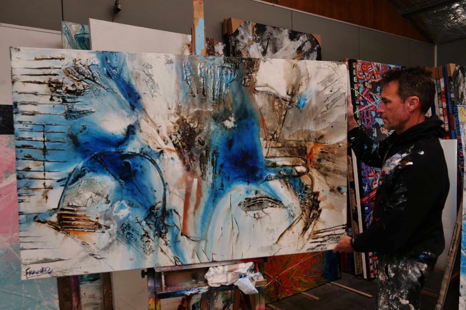 Blue Vega 160cm x 100cm Blue Rust Textured Abstract Canvas Art - Modern Wall Decor for Living Room, Bedroom & Office