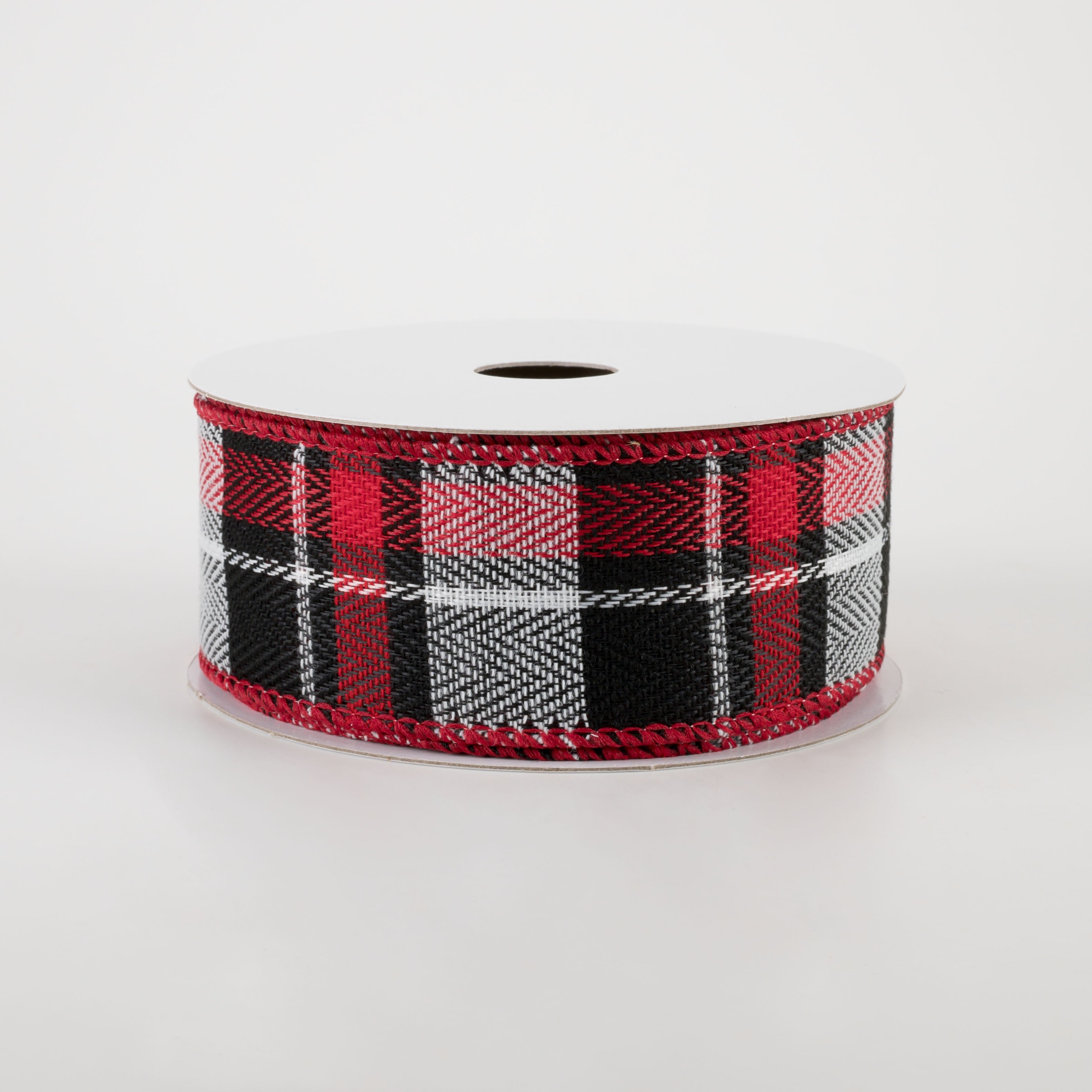1.5 Inch Cheshire Plaid Ribbon - Black Red White Checkered Pattern - 10 Yards Bulk Ribbon for Gift Wrapping, Crafts, Hair Bows, DIY Decorations