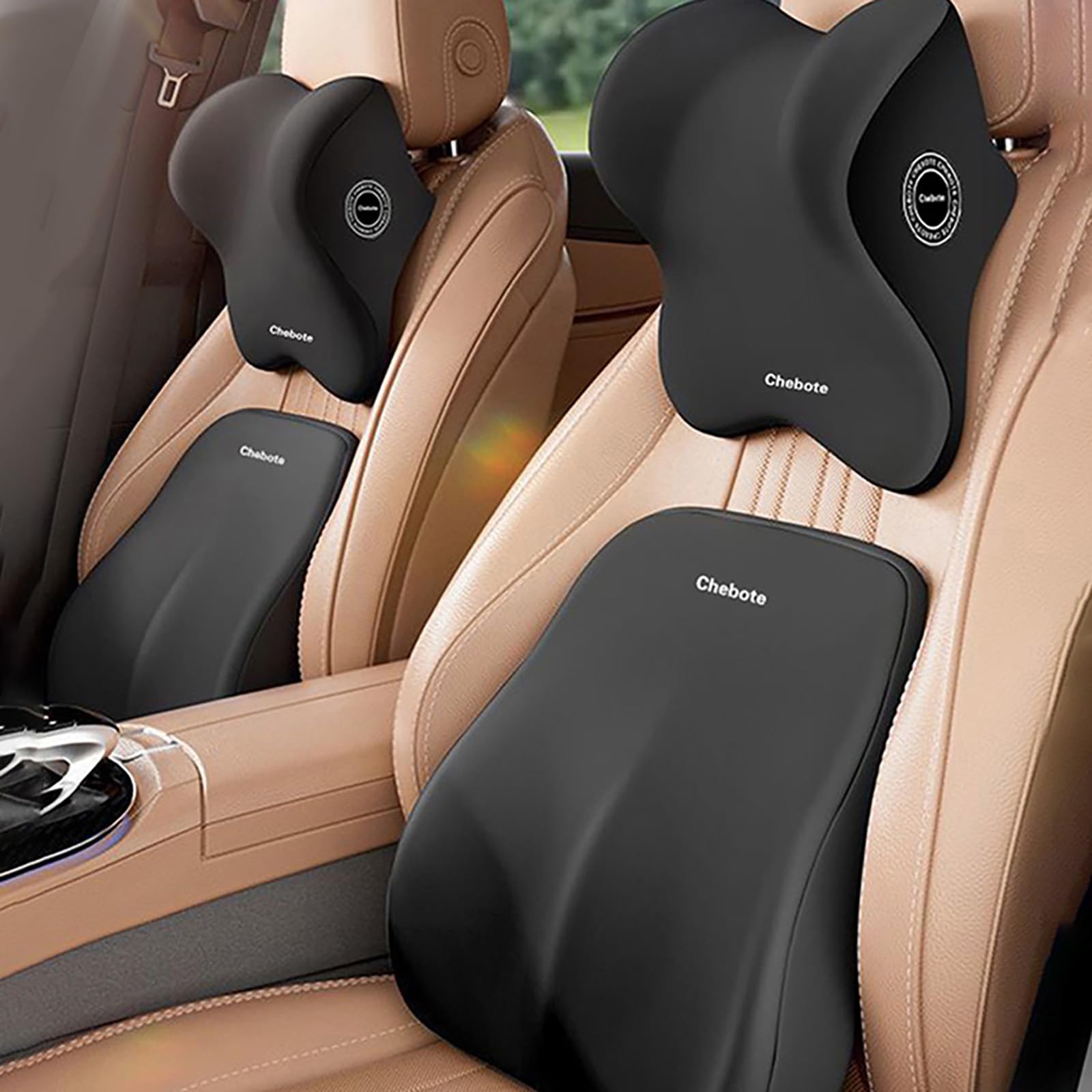 Ergonomic Memory Foam Car Headrest & Lumbar Support Cushion - Neck & Back Pain Relief for Car Seat & Office Chair - Black | Perfect for Long Drives, Work Commutes & Desk Jobs