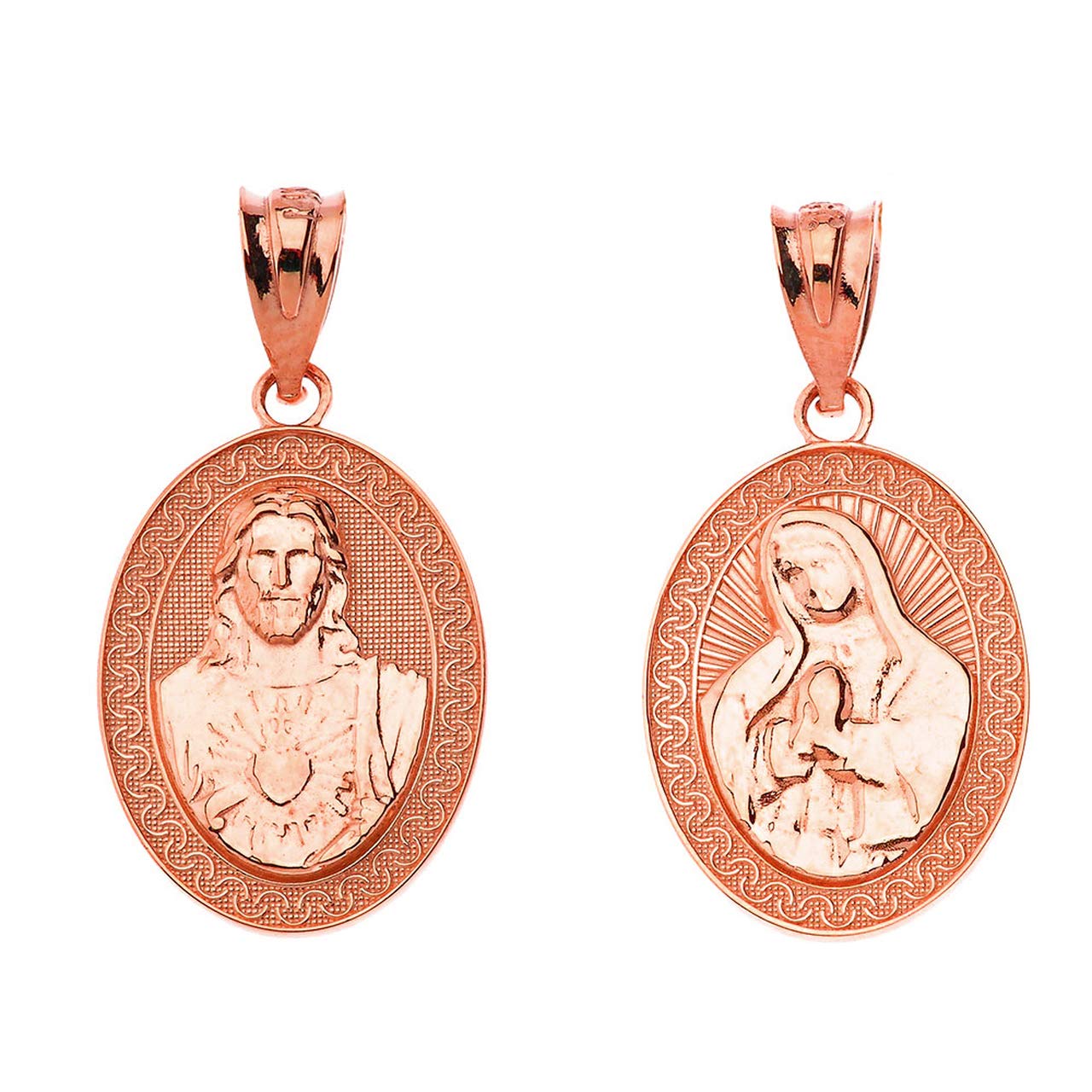 10K Gold Reversible Sacred Heart of Jesus & Immaculate Heart of Mary Medal Pendant - Certified Religious Jewelry for Prayer, Devotion & Catholic Gifts