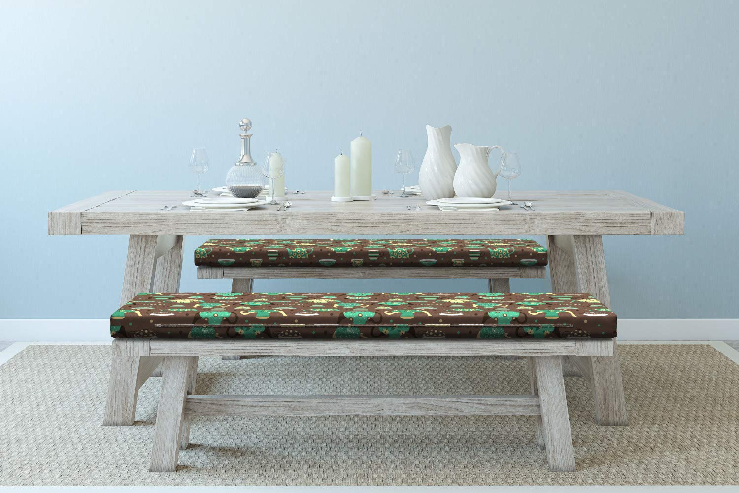 Ambesonne Tea Party Bench Cushion Set of 2 - Floral Cup & Pot Design on Dotted Brown Background - 45