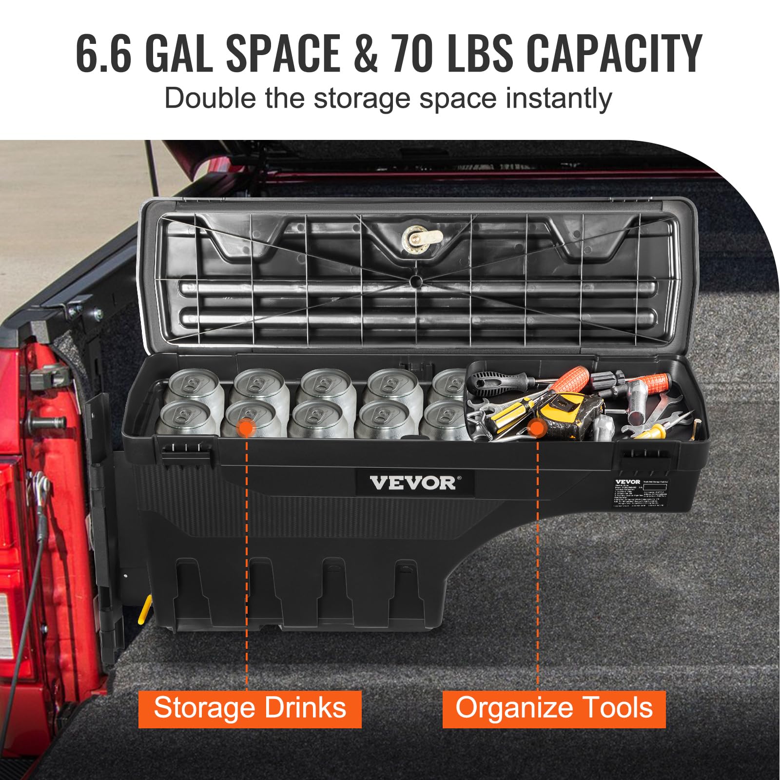 VEVOR Truck Bed Storage Box - Lockable Swing Case for Chevrolet Silverado 1500 & GMC Sierra 1500 (2019-2020) | Driver Side Wheel Well Tool Box | Waterproof Durable ABS Construction | Perfect for Camping Gear & Work Tools Organization