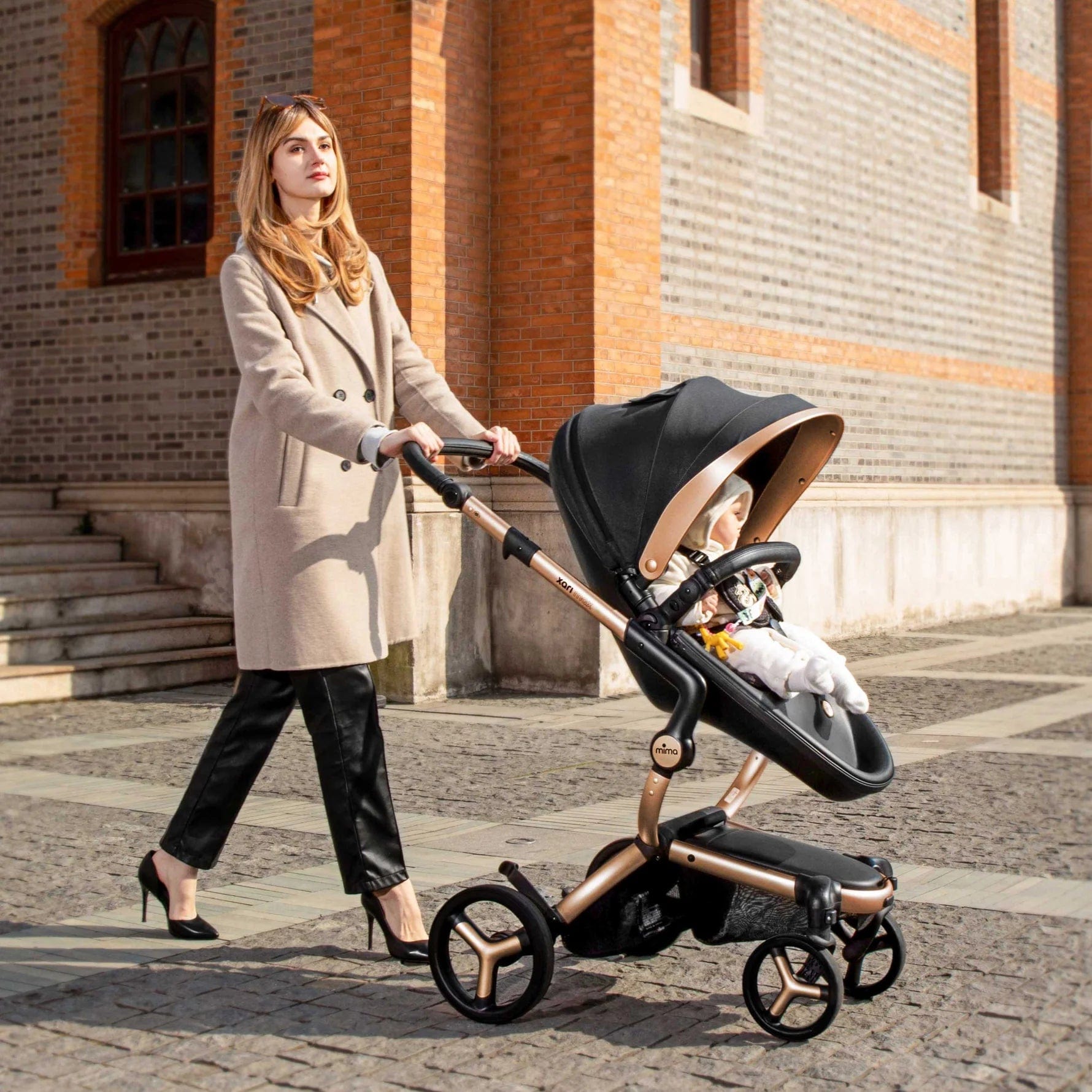 Mima Xari Black & Gold Luxury Stroller - Special Edition for Newborns & Toddlers | Perfect for Urban Travel, Shopping & Family Outings