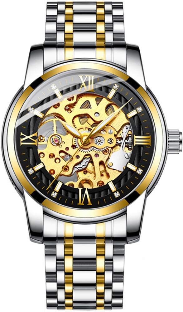 Luxury Automatic Skeleton Watch for Men - Gold Black Steel, Luminous, Waterproof for Business & Formal Events
