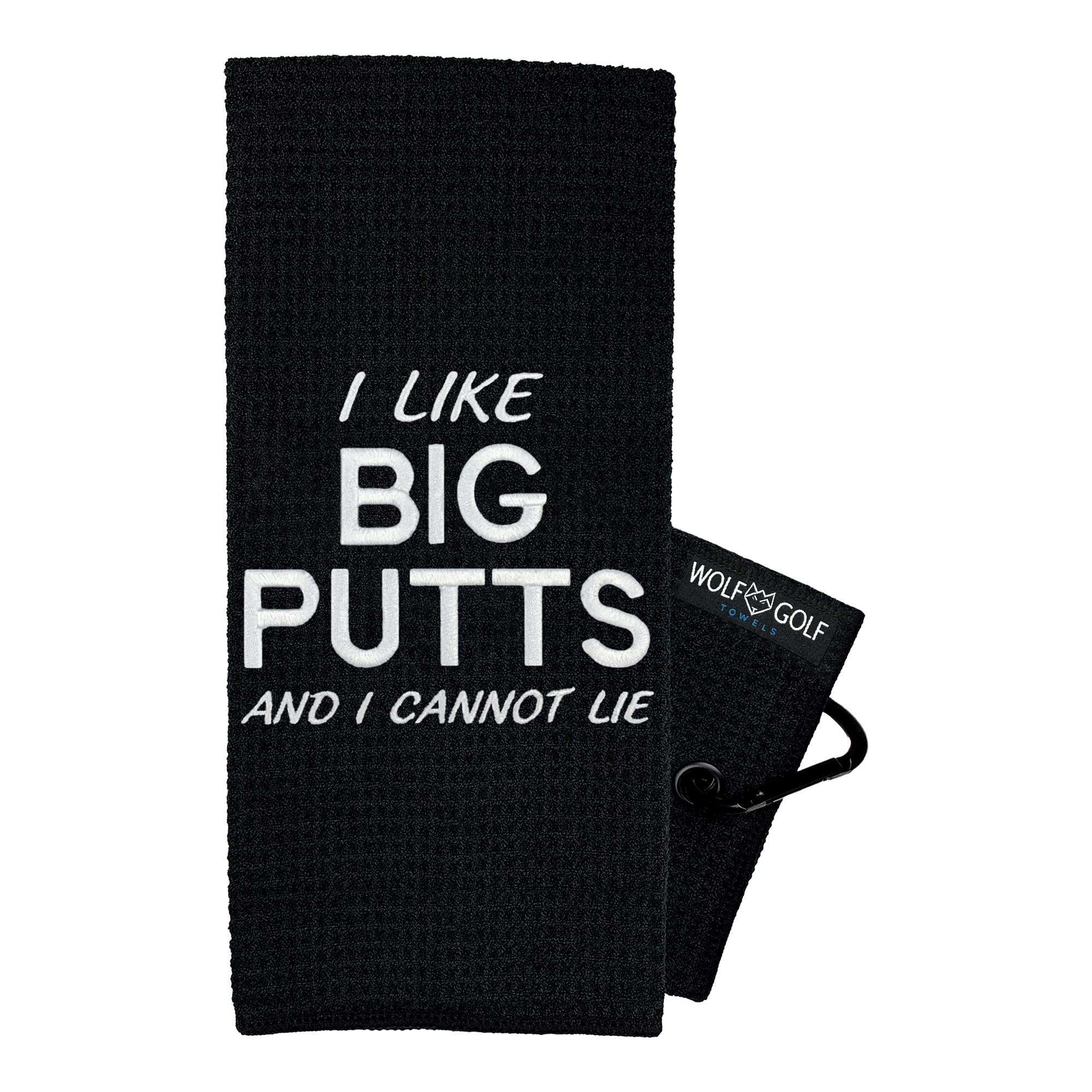 Wolf Golf Towels - Funny Embroidered Golf Towel with Clip for Golf Bags - Perfect Golf Gifts for Men & Women - I Like Big Putts Design - Great for Golf Courses, Driving Range & Tournament Play