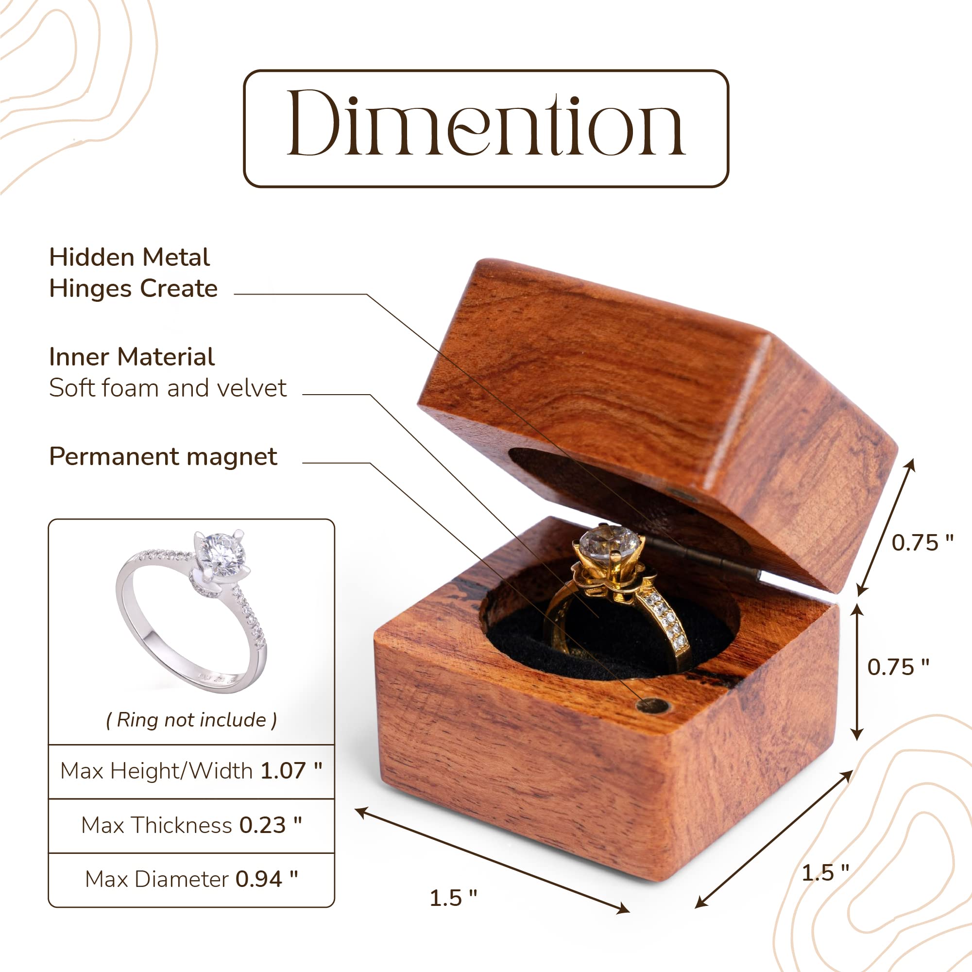Handmade Wooden Wedding Ring Box Set - Engraved Rustic Ring Holder for Ceremony, Small Ring Storage Box with Floral Design (2 PCs) - Perfect for Proposals, Vows & Anniversary Gifts