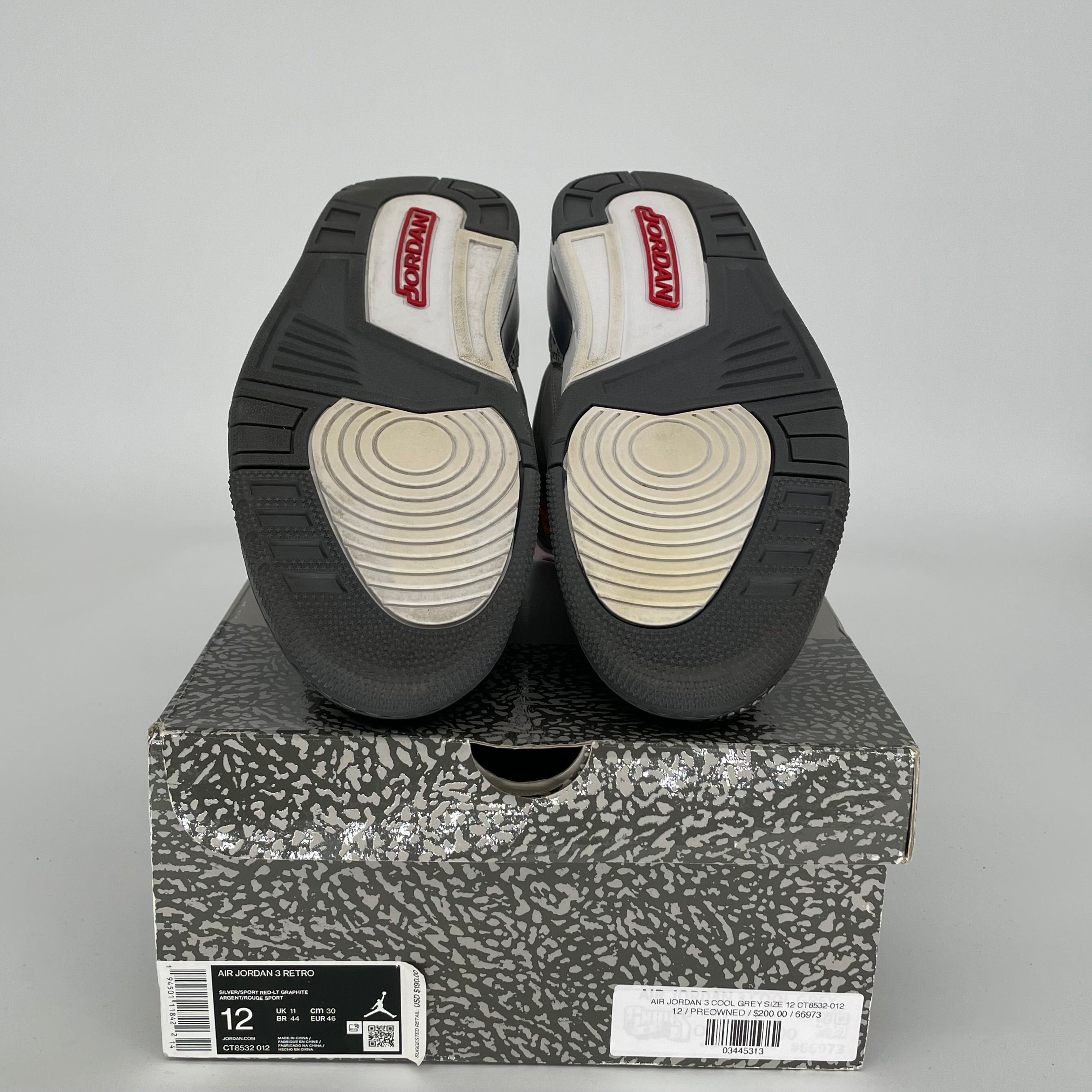 AIR JORDAN 3 COOL GREY Men's Basketball Shoes Size 12 - Retro Style Sneakers CT8532-012 for Casual Wear, Street Fashion & Sports Performance