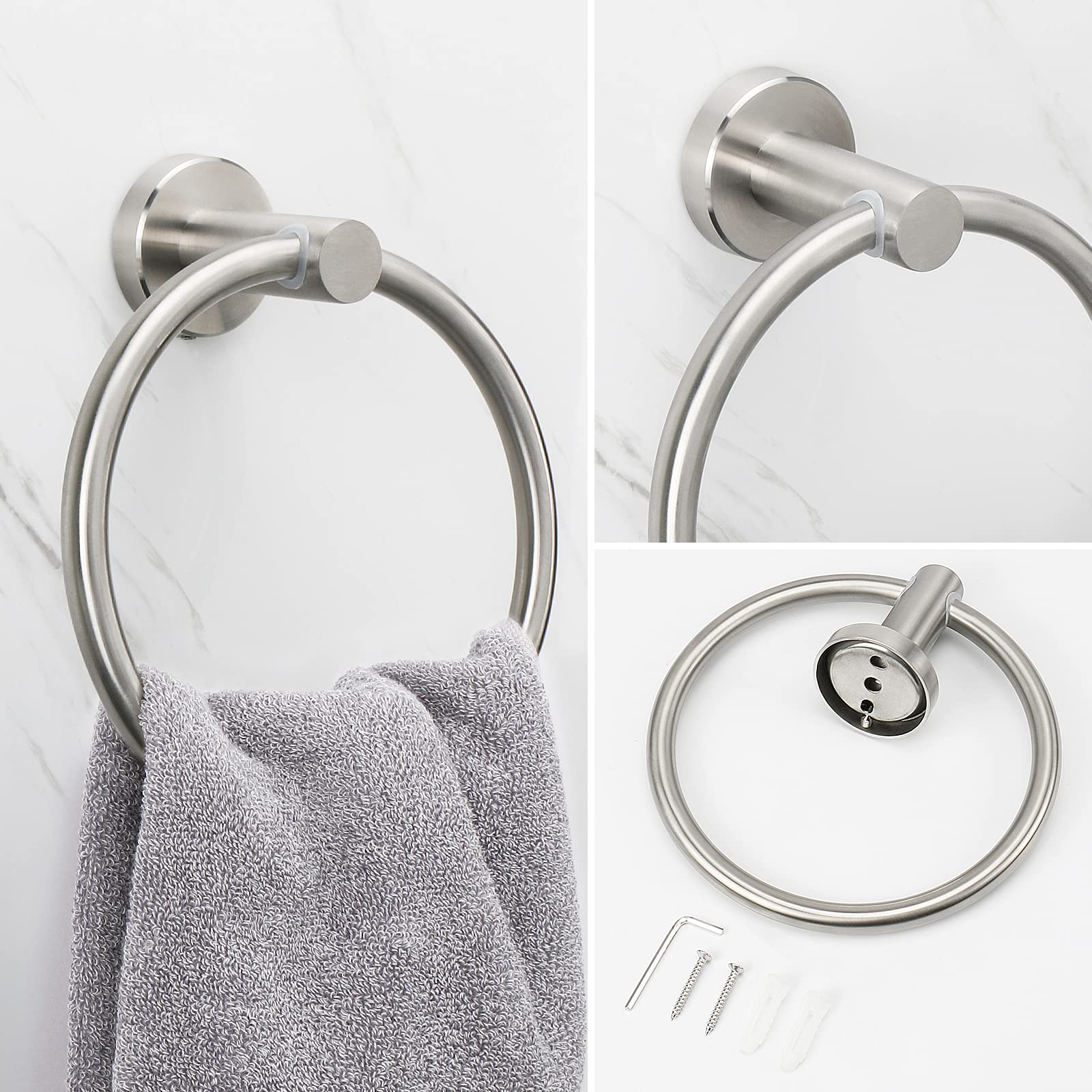 Premium Stainless Steel Toilet Paper Holder & Towel Ring Set - Brushed Nickel Wall Mounted Bathroom Hardware for Toilet Roll & Hand Towel - Durable & Stylish for Bathroom, Kitchen & Powder Room Decor