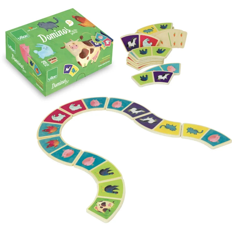 Premium Wooden Farm Animal Dominoes Set - Fun Educational Game for Kids & Family - Perfect for Farm-Themed Parties, Classroom Learning & Indoor Activities