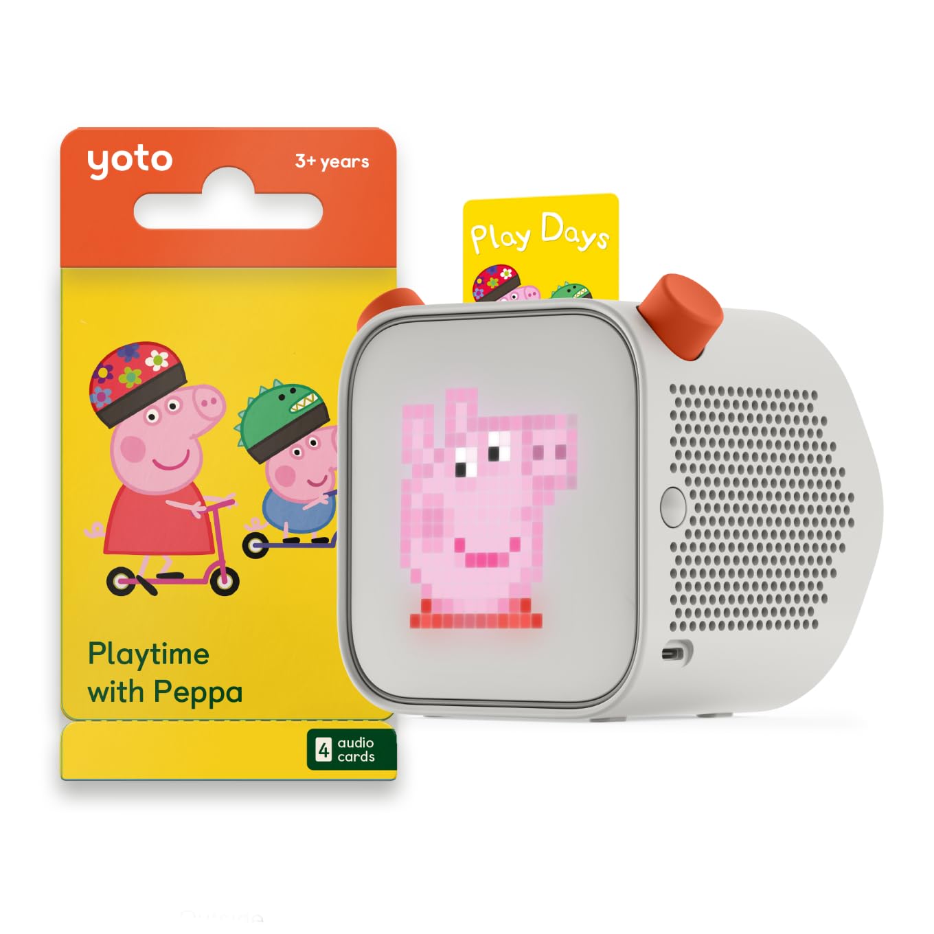 Yoto Player 3rd Generation with Playtime Peppa Bundle - Bluetooth Audio Speaker for Kids, Screen-Free Storyteller, Music Player, Podcast & Radio Device, White Noise Machine, Thermometer, Nightlight, and Ok-to-Wake Clock - Perfect for Bedtime, Playtime, and Learning Activities