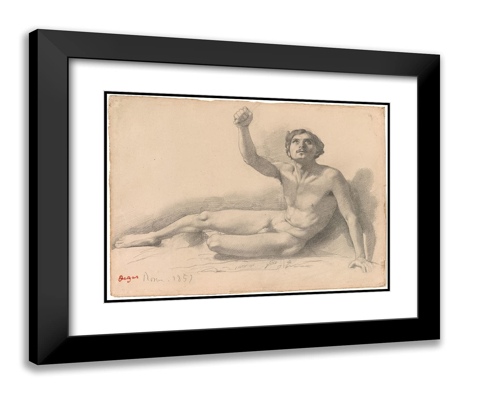 Edgar Degas Study of a Male Nude Art Print - 24x20 Inch Black Modern Framed & Double Matted Wall Decor - Perfect for Living Room, Bedroom or Office Art Display