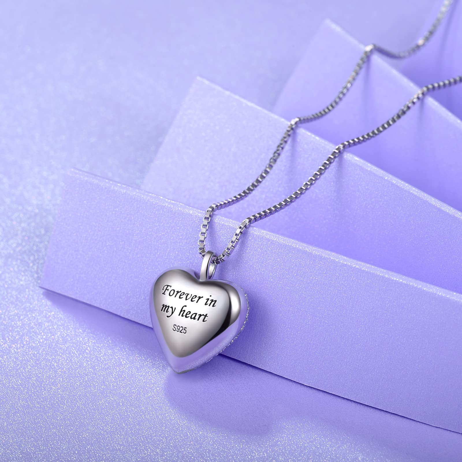 925 Sterling Silver Cremation Necklace with CZ Heart Urn Pendant - Memorial Jewelry for Ashes of Loved Ones & Pets - Thoughtful Sympathy Gift for Women - Perfect for Funerals, Memorial Services & Keeping Memories Close