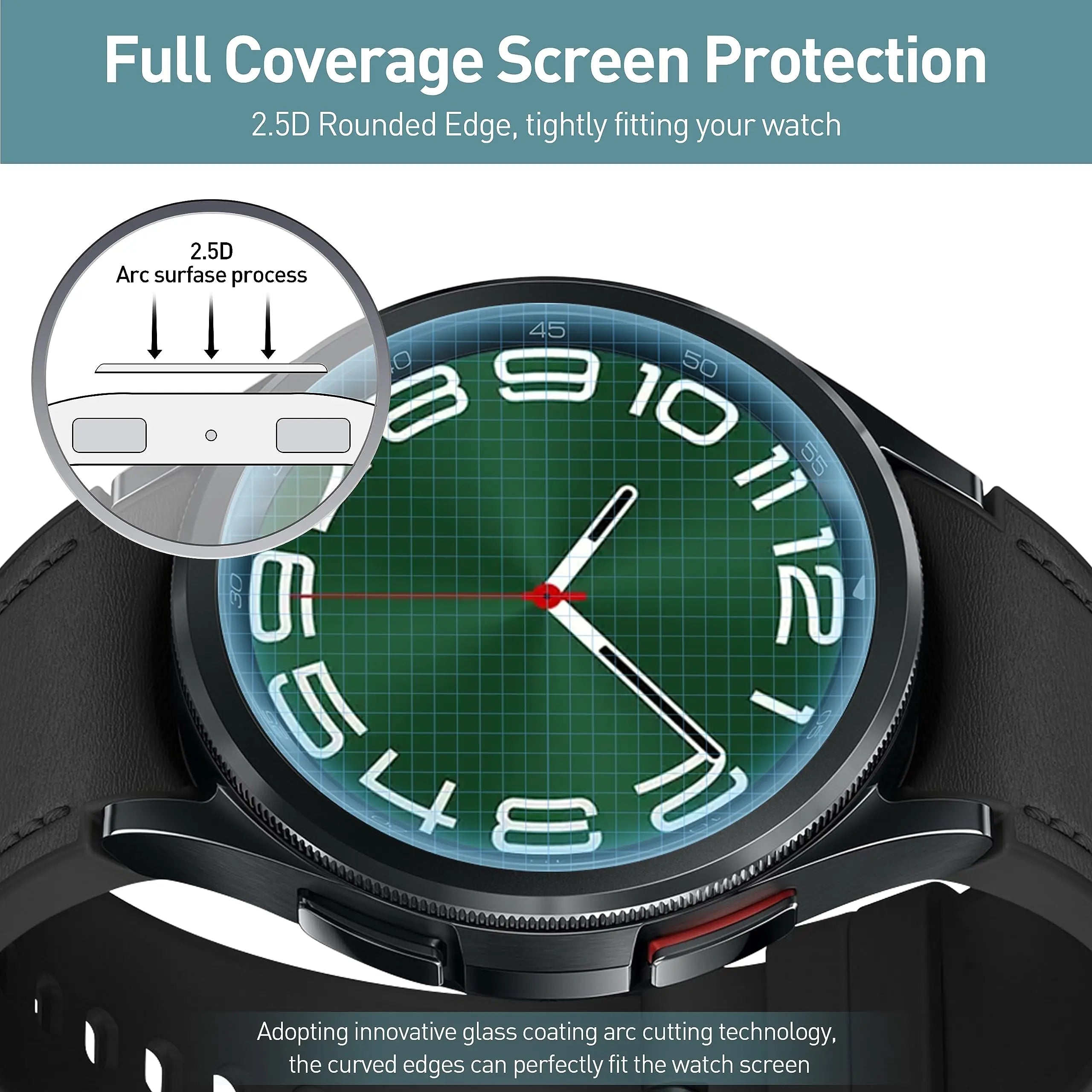 2 Pack Tempered Glass Screen Protector for Samsung Galaxy Watch - HD Clear, Anti-Scratch, Bubble-Free (Compatible with Galaxy Watch 4/5/6) | Perfect for Workouts, Running & Daily Wear Protection
