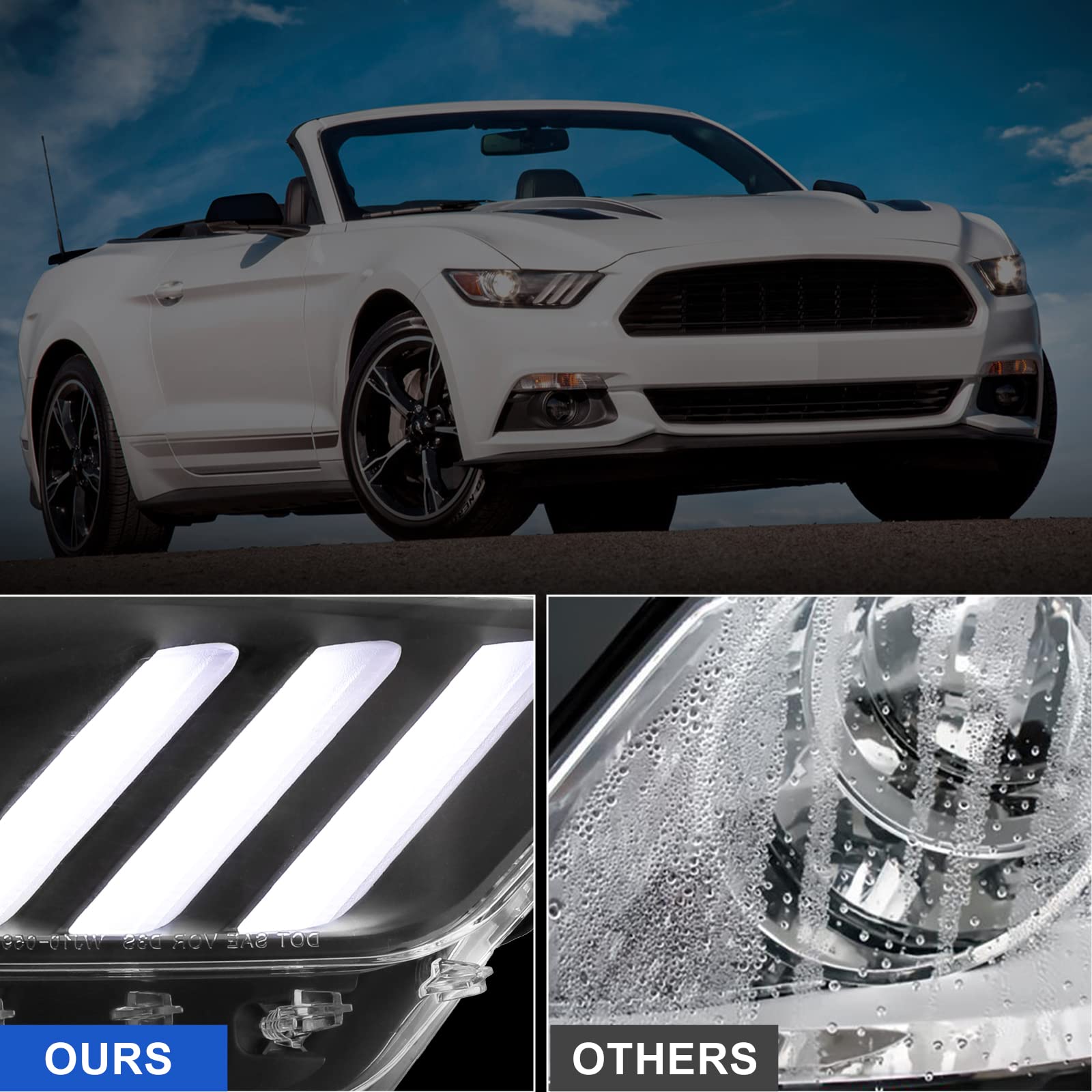 ROXX LED Headlight Assembly Compatible with 2015-2017 Ford Mustang - Full LED Projector DRL Headlights with High/Low Beam - Perfect for Night Driving & Car Upgrades