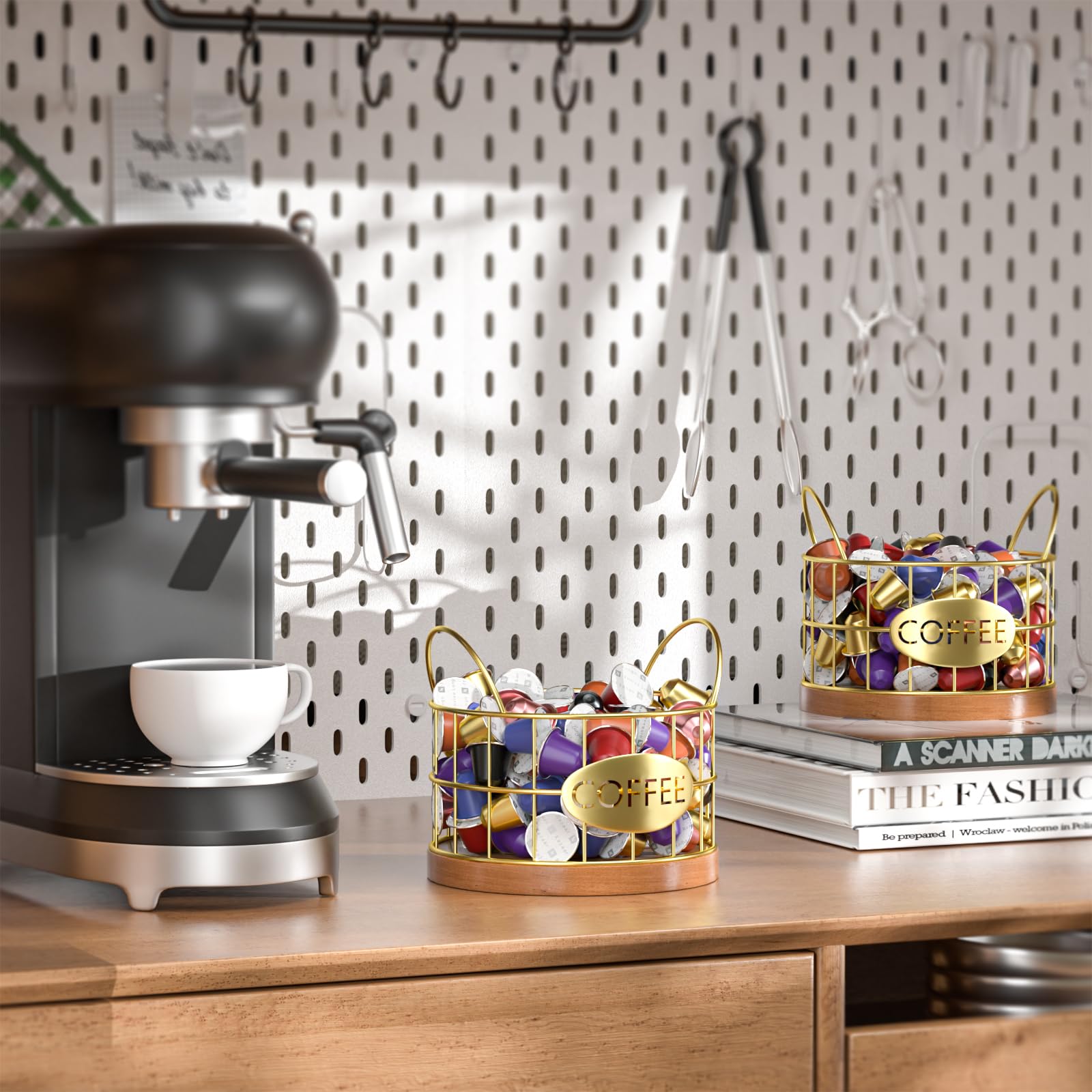 Rustic Coffee Pod Holder Organizer - Countertop K Cup Storage for Keurig Pods | Coffee Bar Accessories & Kitchen Decor (Gold-02) - Perfect for Home, Office & Coffee Station Organization