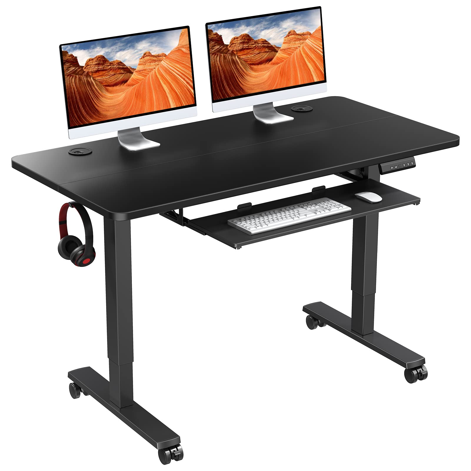 WOKA 48x24 Inch Electric Standing Desk with Memory Controller - Adjustable Height Ergonomic Motorized Sit Stand Desk for Home Office, Includes Keyboard Tray | Perfect for Remote Work, Gaming Setup & Workspace Productivity
