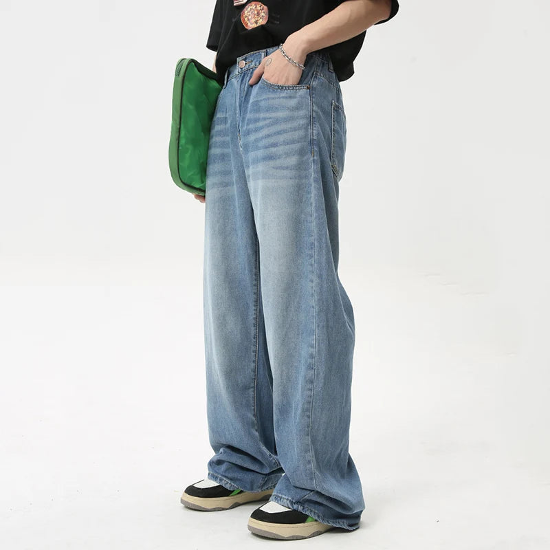 American Style Casual Men's Denim Pants - Loose Fit Wide Leg Jeans for Men | Summer & Fall Fashion Trendy Trousers | Perfect for Streetwear, Daily Wear and Casual Outings
