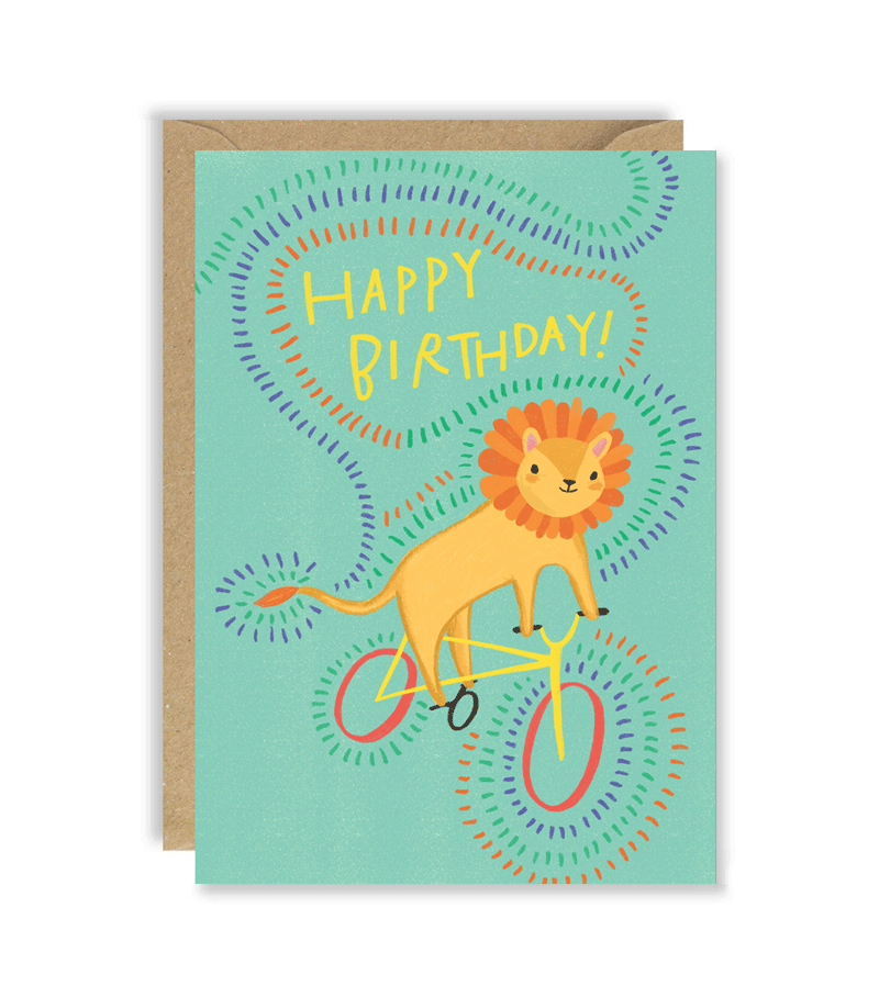Funny Lion Riding a Bike Birthday Card - Humorous Greeting Card for Men, Women, Kids - Perfect for Birthday Wishes, Celebrations & Special Occasions