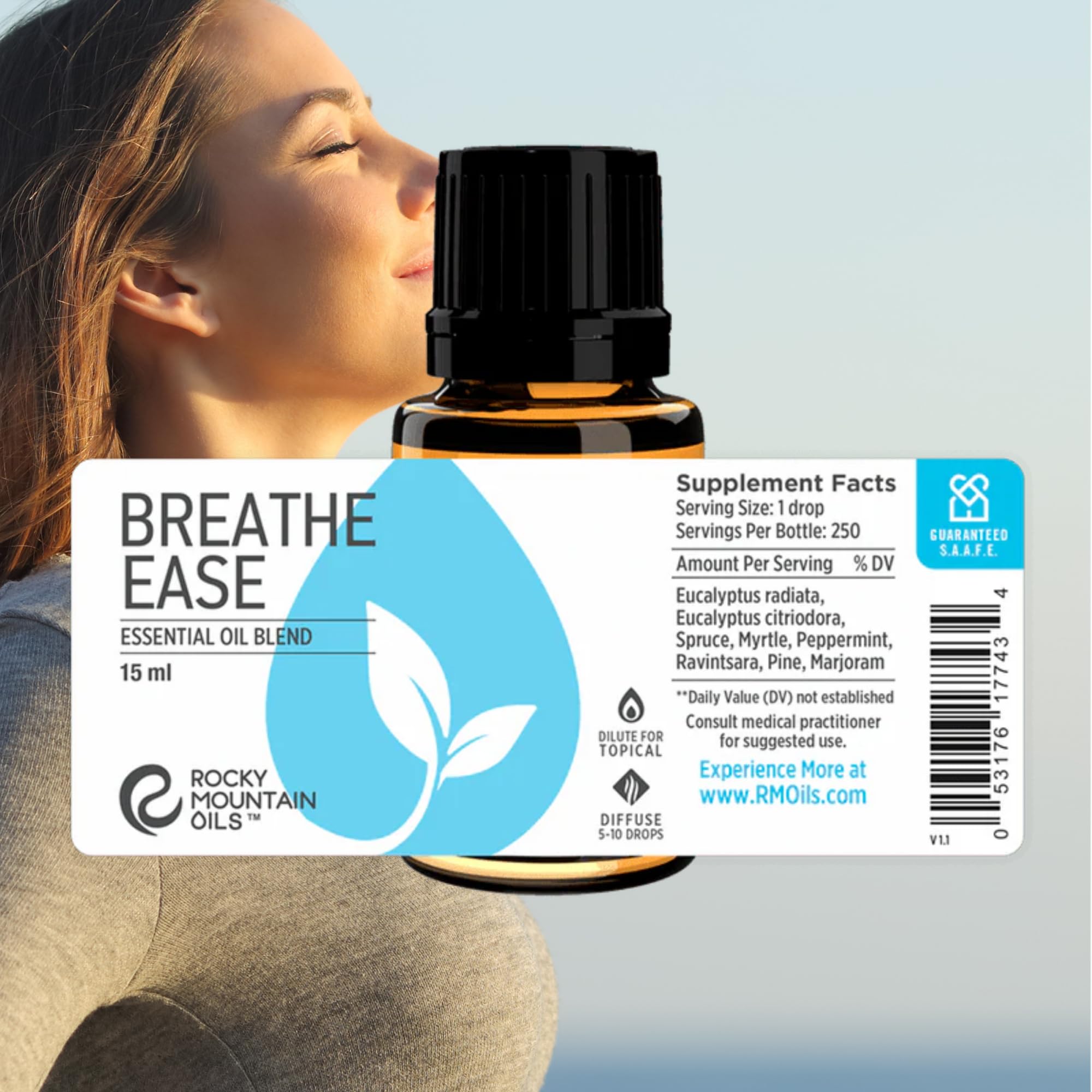 Rocky Mountain Oils Breathe Ease Essential Oil Blend - 100% Pure Aromatherapy Oil for Diffusers, Massage & Home Use - Promotes Relaxation & Respiratory Relief - 15ml Bottle - Perfect for Stress Relief, Yoga & Bedtime Aromatherapy