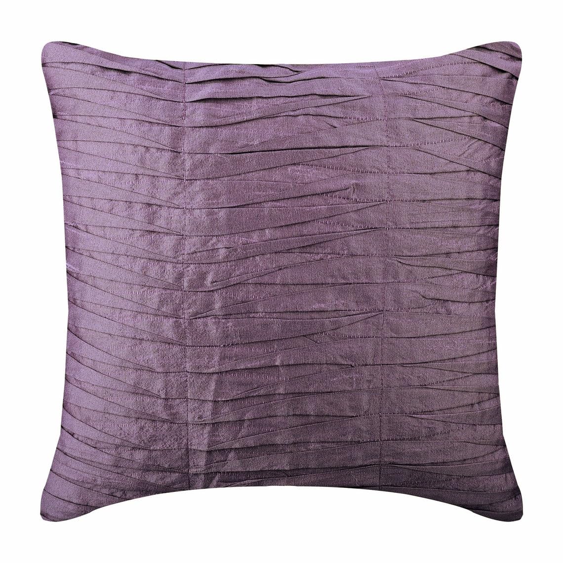Purple Silk Decorative Pillow Covers 16x16 inch (40x40 cm) with Zipper - Solid Color Pintuck Textured Throw Pillow for Halloween Decor, Living Room, Bedroom & Sofa