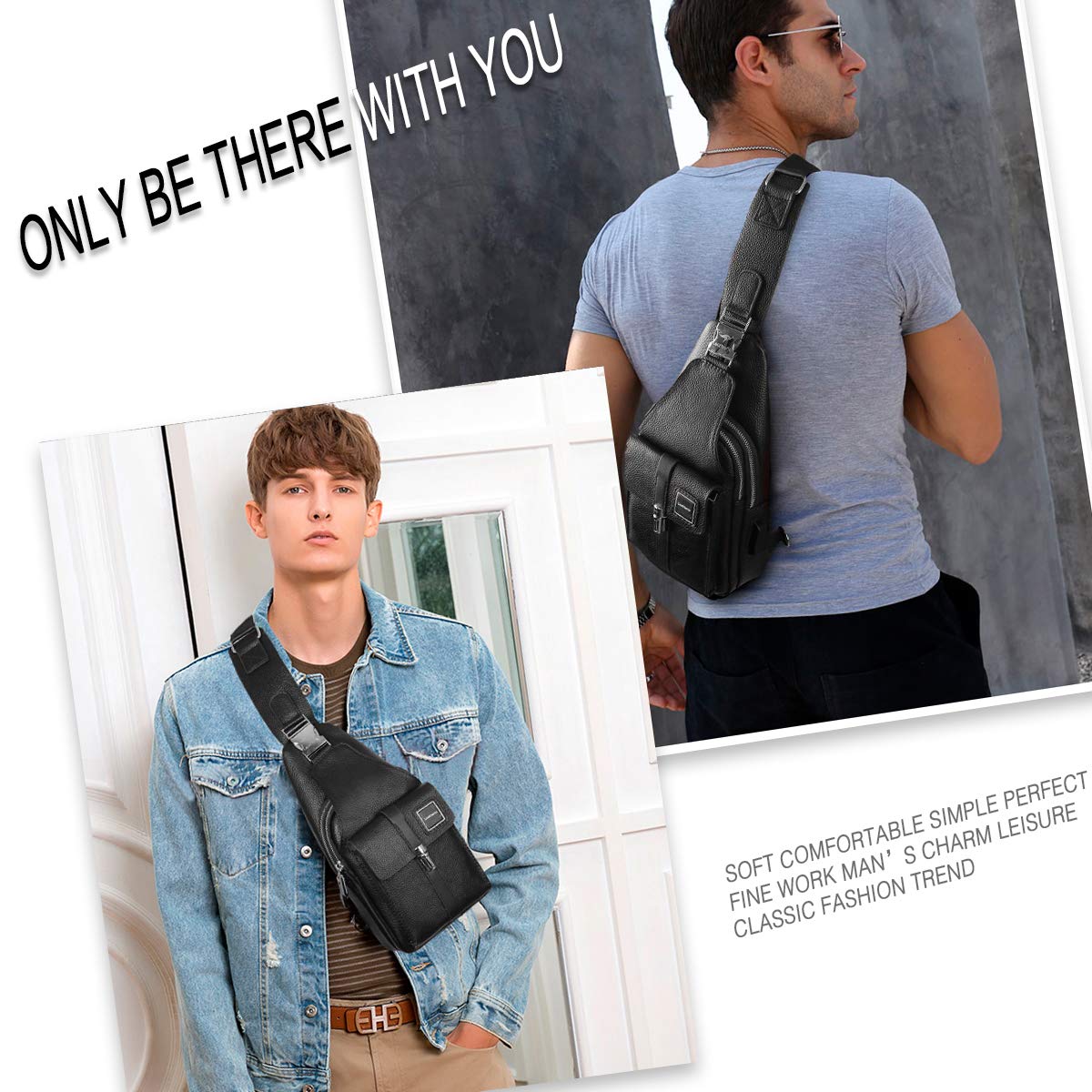 Leathario Men's Genuine Leather Sling Bag - Crossbody Chest Shoulder Bag for Travel, Work & Daily Use - Multipurpose Casual Messenger Bag for Men