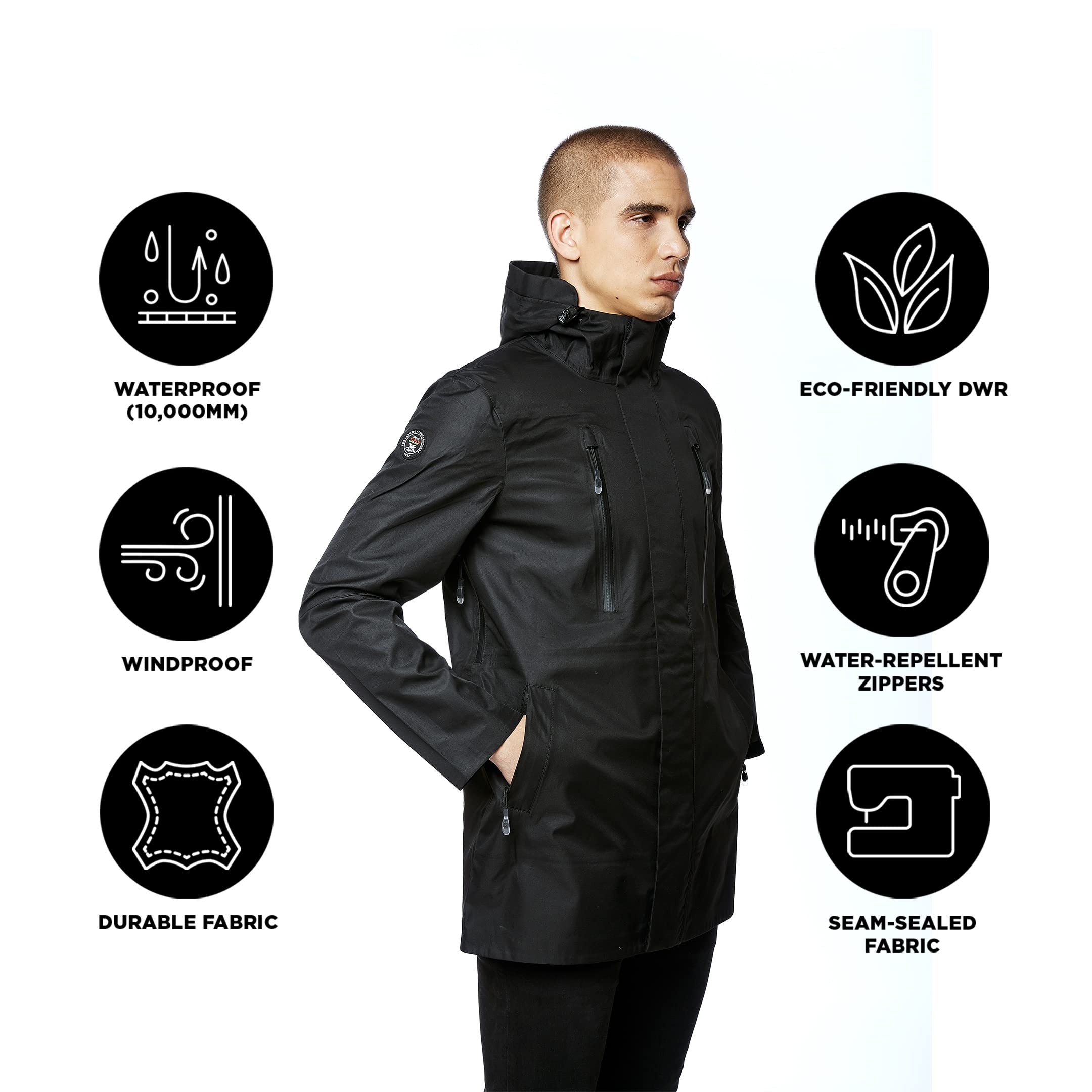 Triple F.A.T. Goose Valen Men's Waterproof Rain Jacket - Lightweight Windproof Outdoor Raincoat for Hiking, Camping & Travel - Black