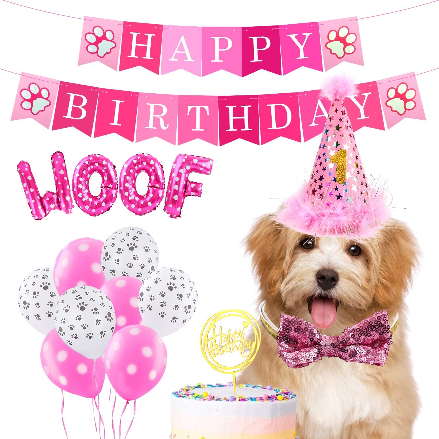 Dog Birthday Party Supplies Set - Cute Dog Bandanas, Hat, Scarf, Banner, Balloons & Bowtie for Puppy Celebration | Perfect for Dog Themed Parties, Birthday Decorations & Pet Photo Shoots