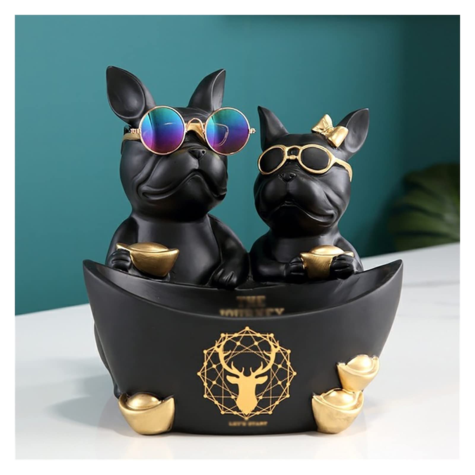 Resin Bulldog Storage Tray - Decorative Animal Sculpture Box for Jewelry, Earrings & Snacks | Unique Home Decor & Housewarming Gift (Black) - Perfect for Entryway, Living Room & Office Desk Organization