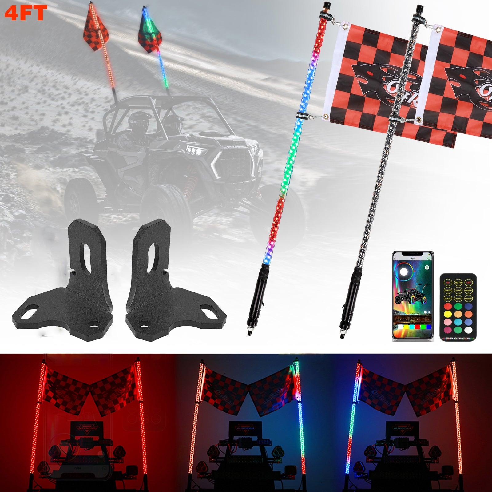 RGB LED Whip Lights & Rear Pillar Flagpole Light Brackets Combo for Can Am Maverick X3 - 3FT/4FT Off-Road Lighting Kit for Night Rides & Trail Adventures