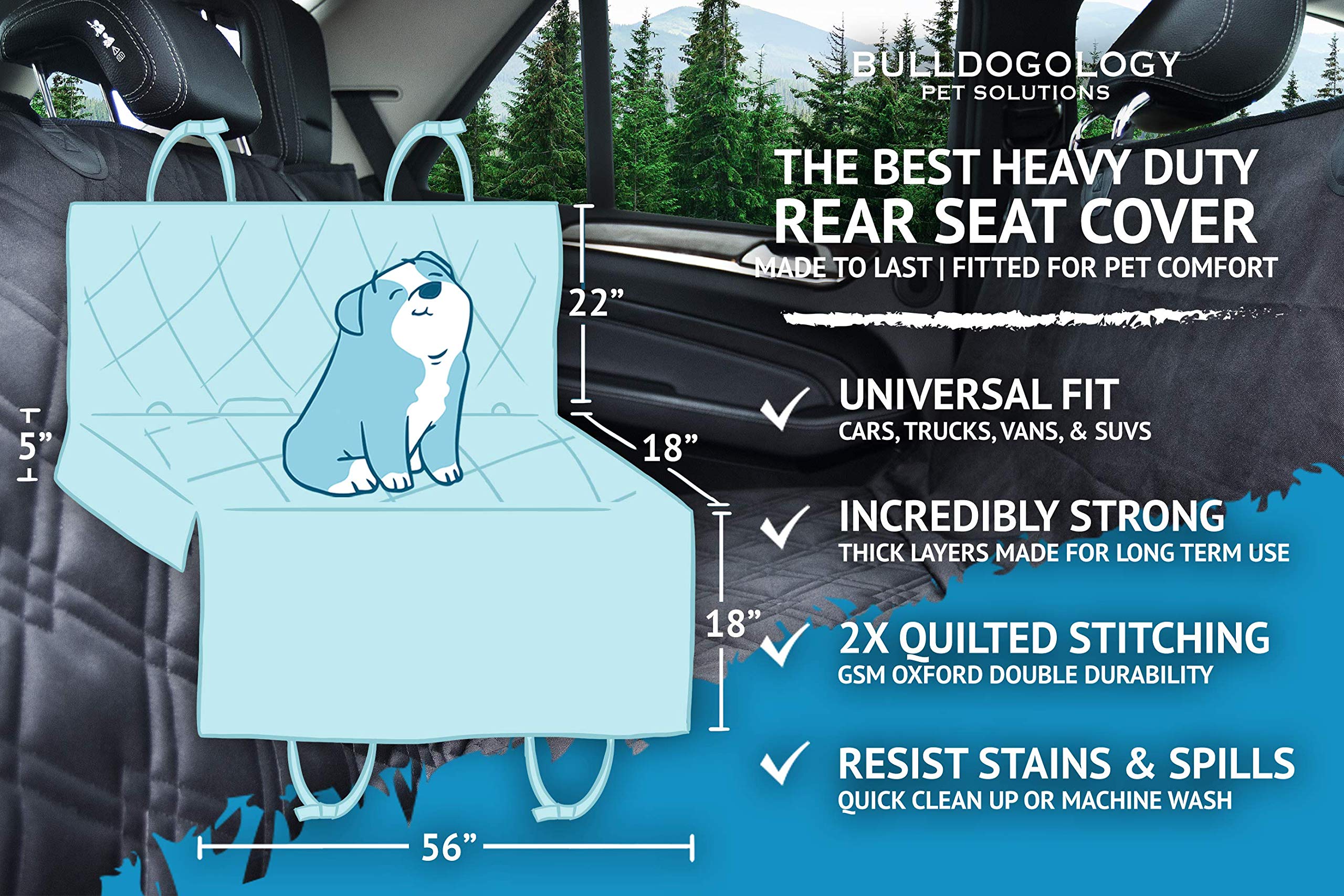 Bulldogology Waterproof Dog Car Seat Cover for SUV & Truck - 58