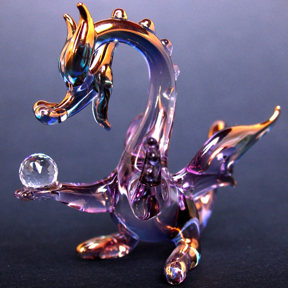 Purple Dragon Figurine - Hand Blown Glass Decor for Home & Gifts