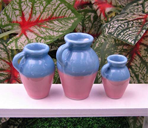 Fairy Garden Accessories Set of 3 Miniature Pink & Blue Pitchers - Cute Dollhouse Decor for Fairy Gardens, Outdoor Home Decor, and Miniature Landscapes - Perfect for DIY Fairy Gardens, Terrariums, and Tabletop Displays