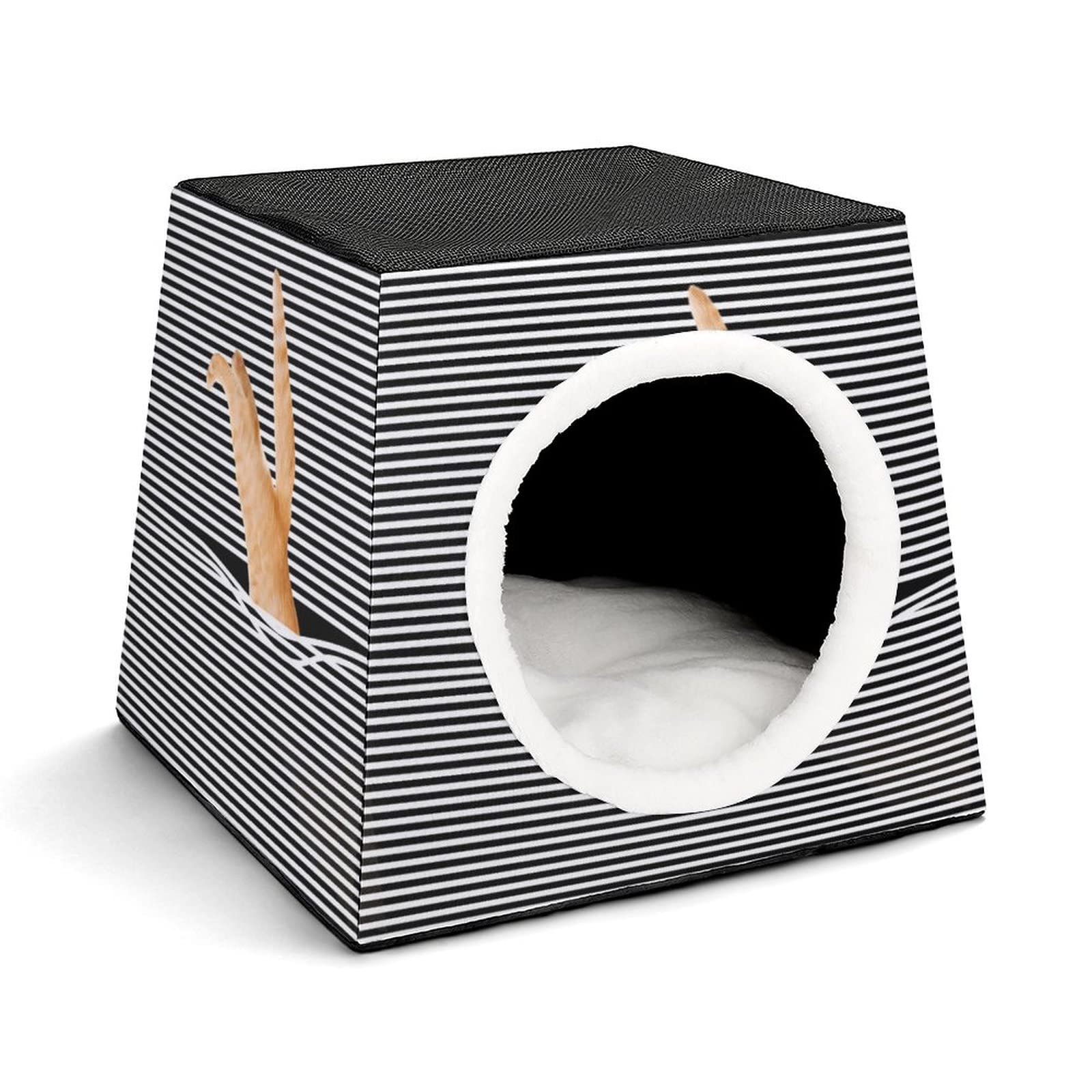 3-in-1 Multi-Functional Cat House - Soft Pet Bed & Cozy Sofa with Striped Design for Indoor/Outdoor Use | Perfect Kitty Shelter, Play Cube & Nap Spot for Your Feline Friend