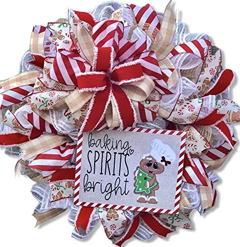 Gingerbread Christmas Wreath - Holiday Door Hanger Decor for Farmhouse Style - Perfect for Front Door, Fireplace & Christmas Tree Decoration
