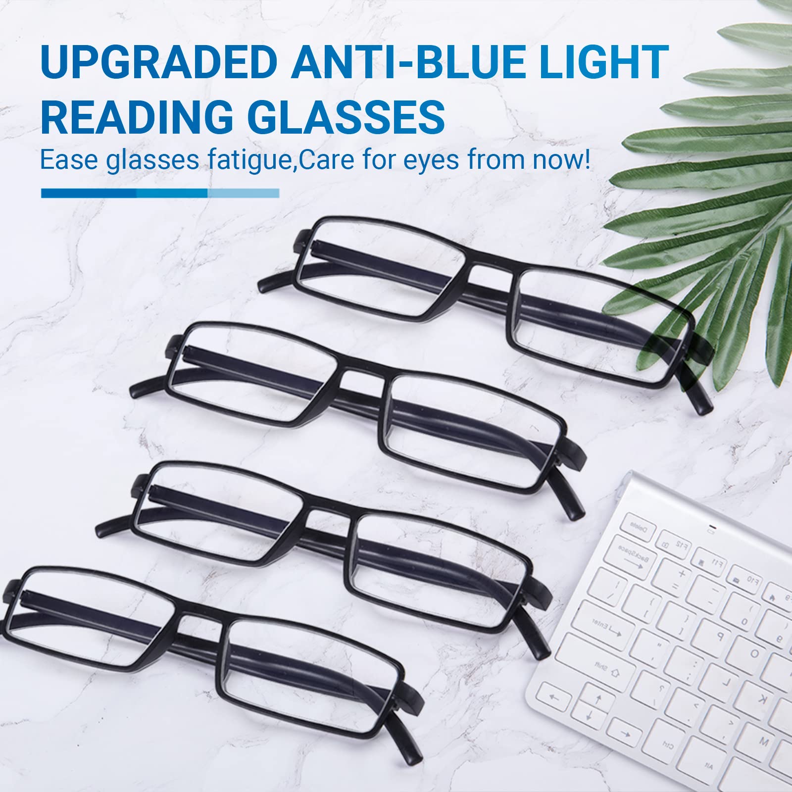 TERAISE 4-Pack Lightweight Reading Glasses with Blue Light Blocking - Comfortable Readers for Computer Work, Reading & Screen Time (Black)