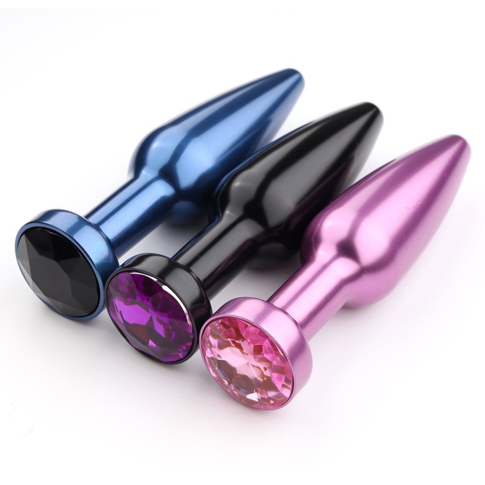 Premium Elongated Tapered Metal Butt Plug with Round Gem - Stainless Steel Anal Plug for Beginners & Advanced Users - Perfect for Couples Play & Solo Pleasure