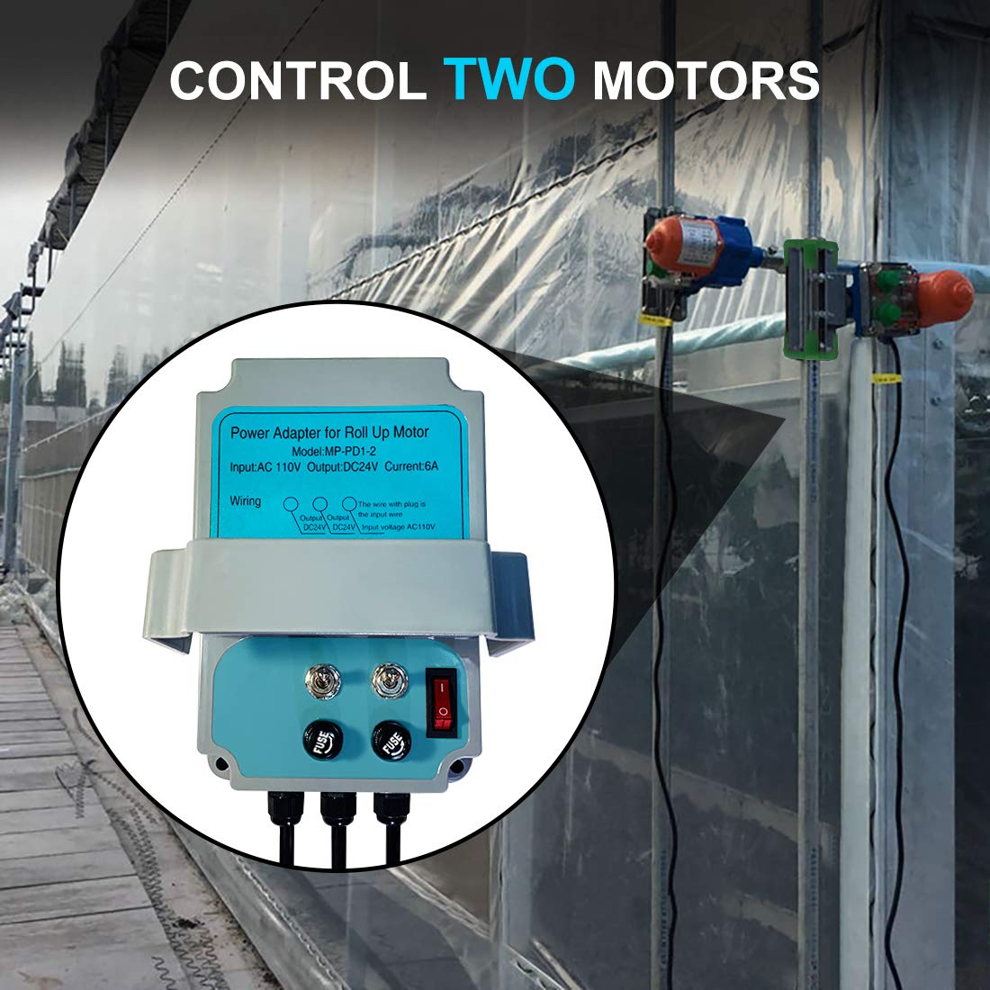 UYGALAXY Greenhouse Roll Up Motor Controller - AC110V to DC24V Transformer, 3 Position Forward/Reverse Control for 2 Motors - Perfect for Greenhouse Ventilation and Shade Systems