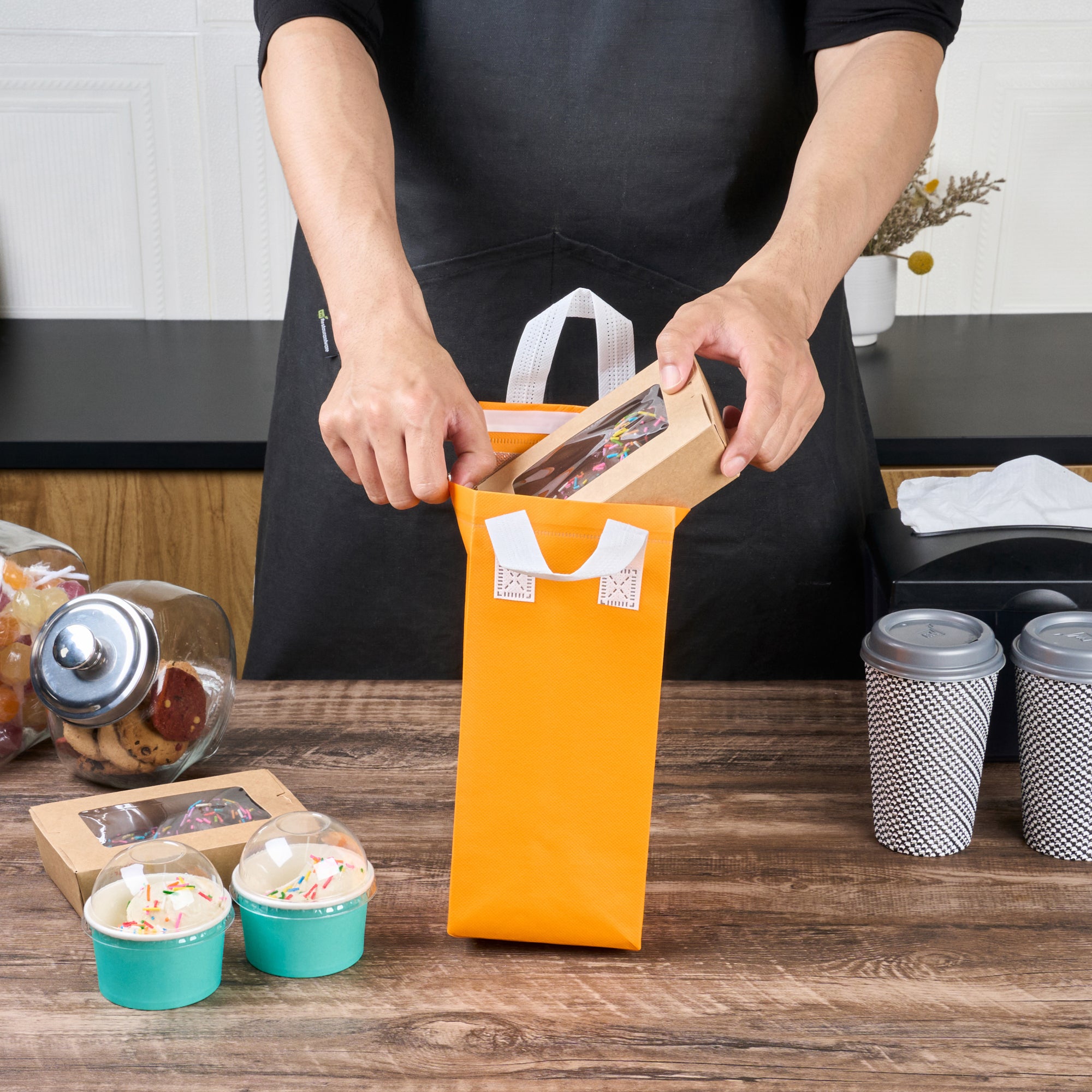 Orange Insulated Take Out Bags - Tamper Evident Food Delivery Bags (4.75