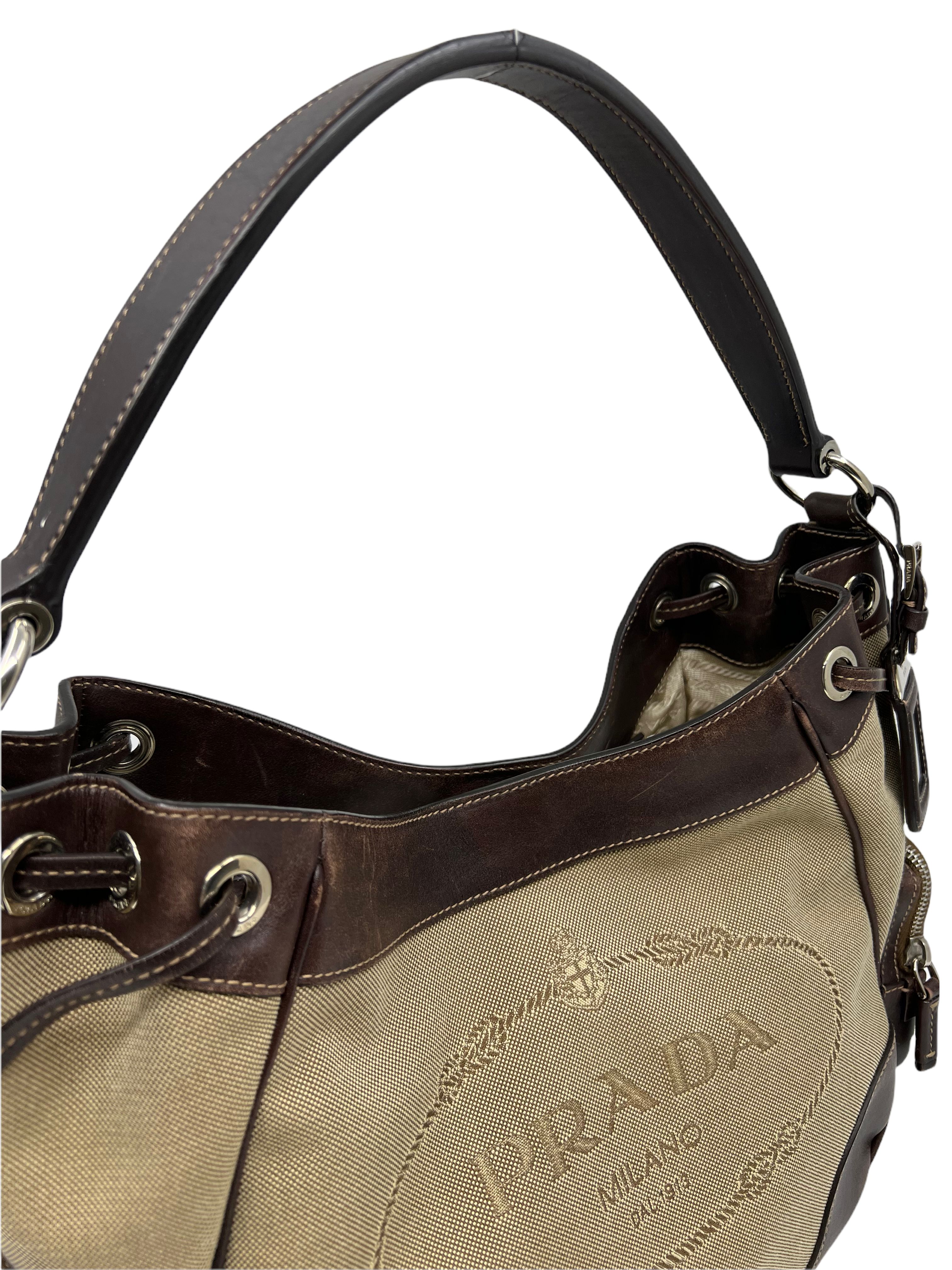 Prada Canapa Logo Side Pocket Hobo Bag - Luxury Leather Shoulder Bag for Women | Perfect for Work, Travel & Everyday Use