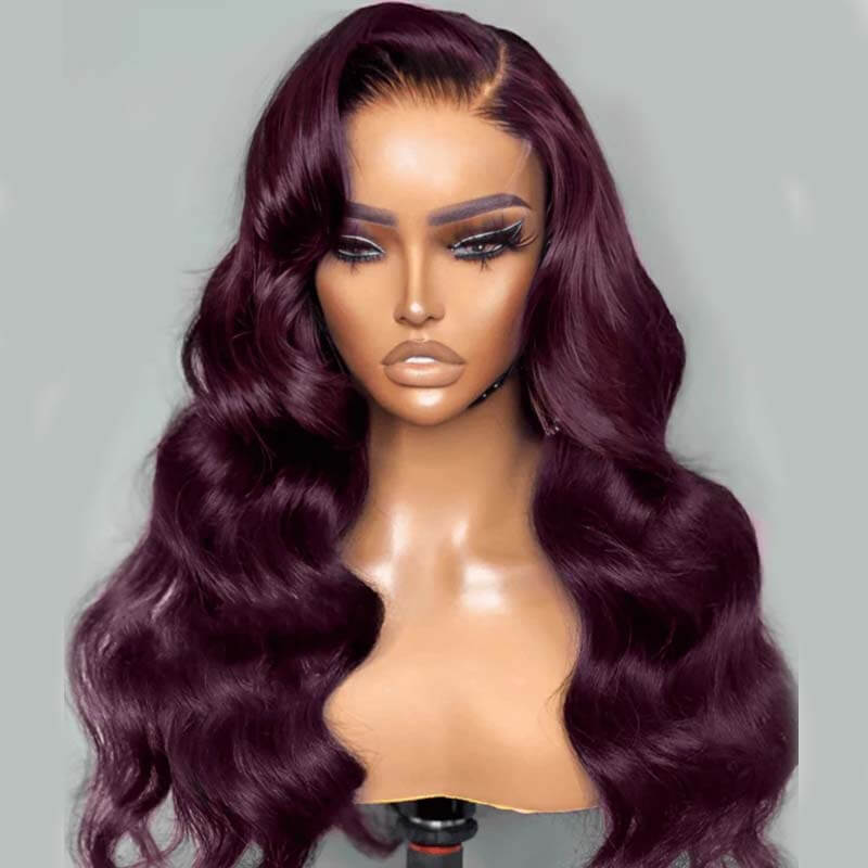 Eullair Glueless Dark Purple Plum Straight Human Hair Wig - Body Wave Lace Frontal Wigs for Women | Natural Look for Daily Wear, Cosplay & Special Occasions