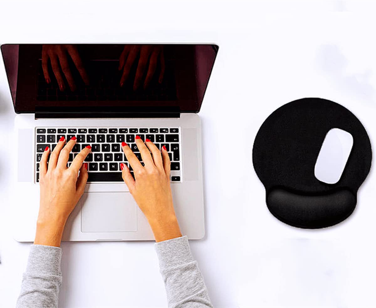 Ergonomic Memory Foam Mouse Pad with Wrist Support - Non-Slip Rubber Base Gaming Mousepad for Office, Computer & Laptop - Perfect for Long Work Hours, Gaming Sessions & Home Office Setup (Black)